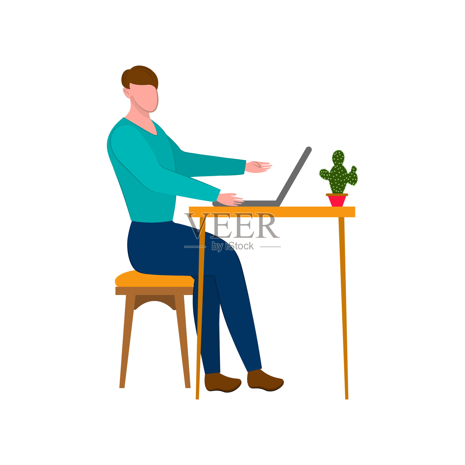 一个在桌上用笔记本电脑工作的商人插画图片素材