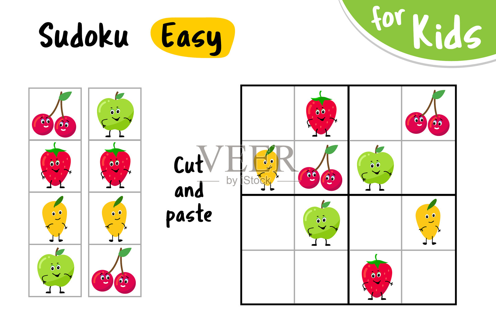 孩子玩数独游戏,剪切粘贴图片可爱设计元素图片