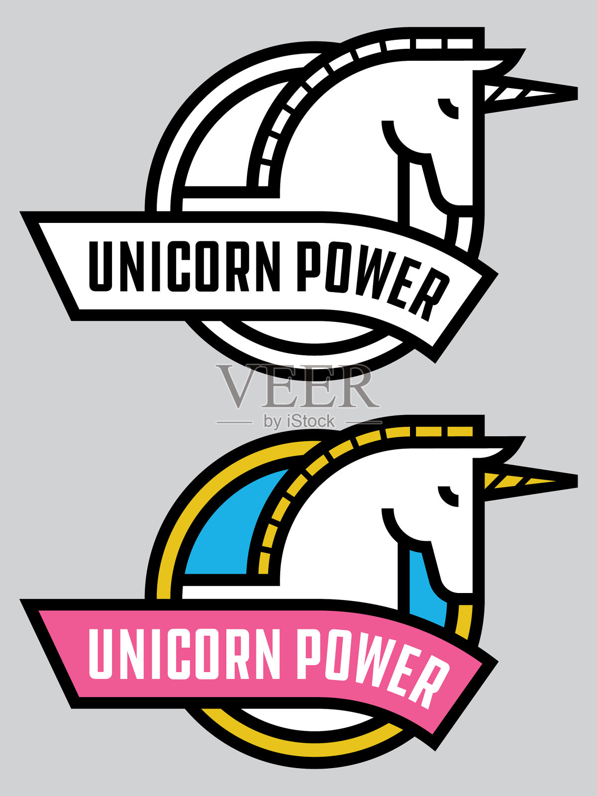 独角兽权力徽章或标志插画图片素材