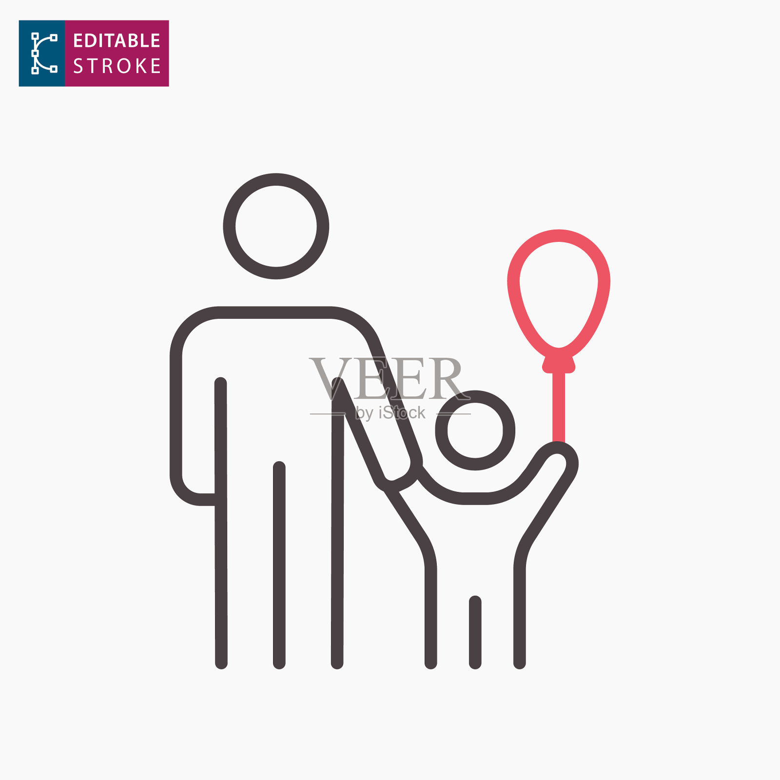 快乐的男人和孩子线图标的白色背景插画图片素材