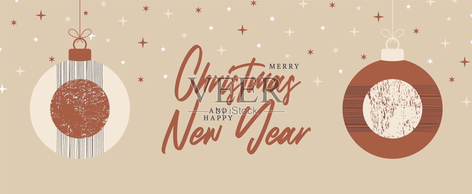 波西米亚式的圣诞和新年球贺卡插画图片素材