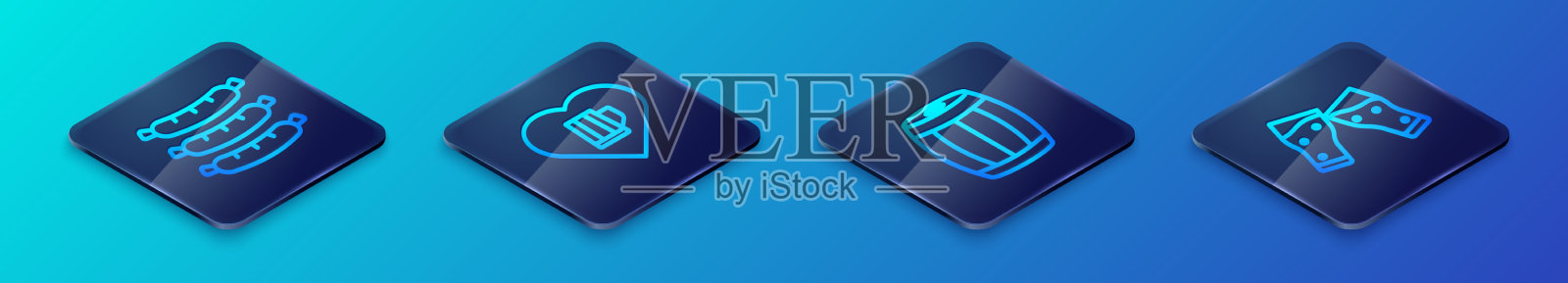 设置等距线木桶香肠玻璃图标素材