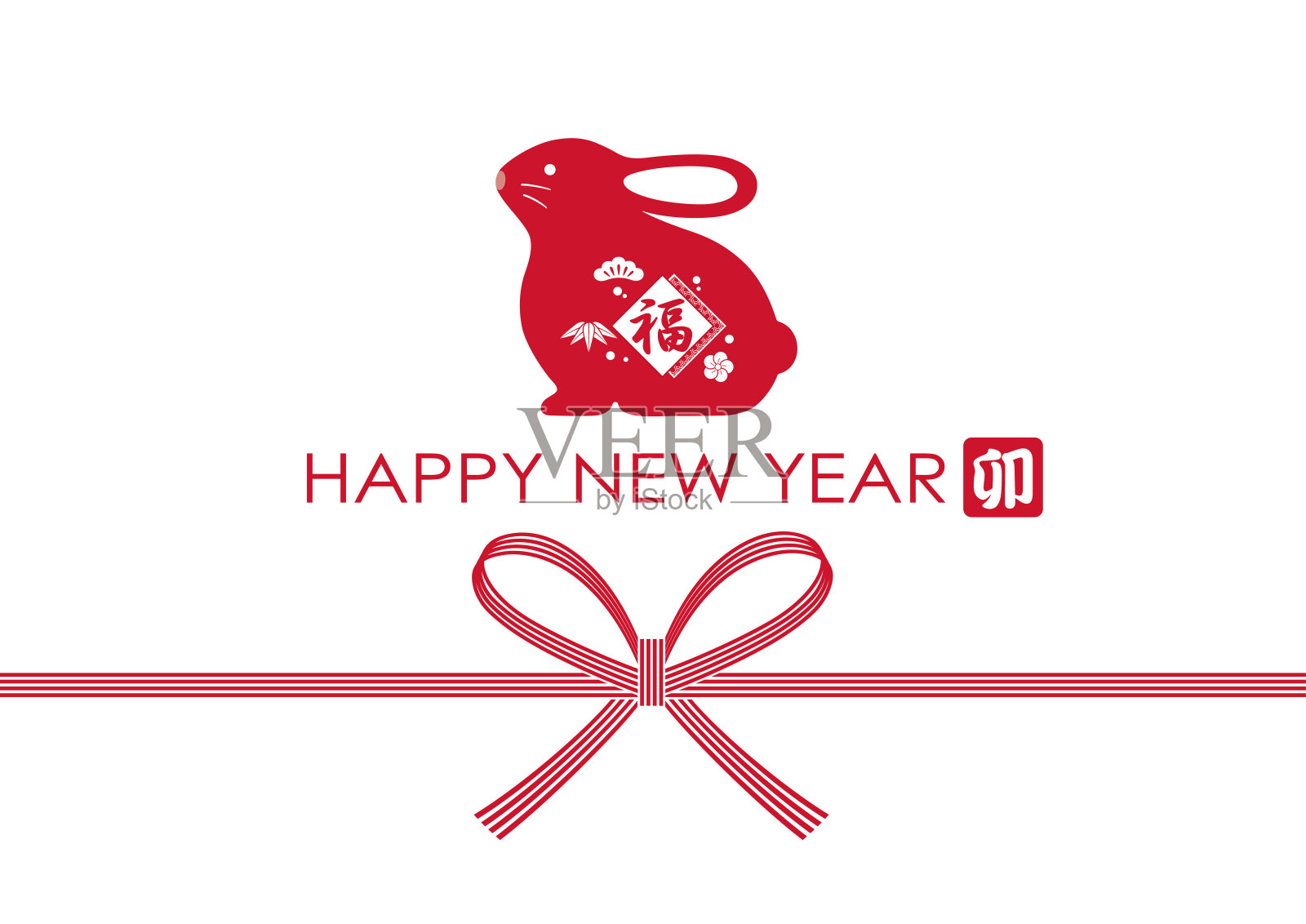 带有日本复古标志的兔年贺卡。插画图片素材