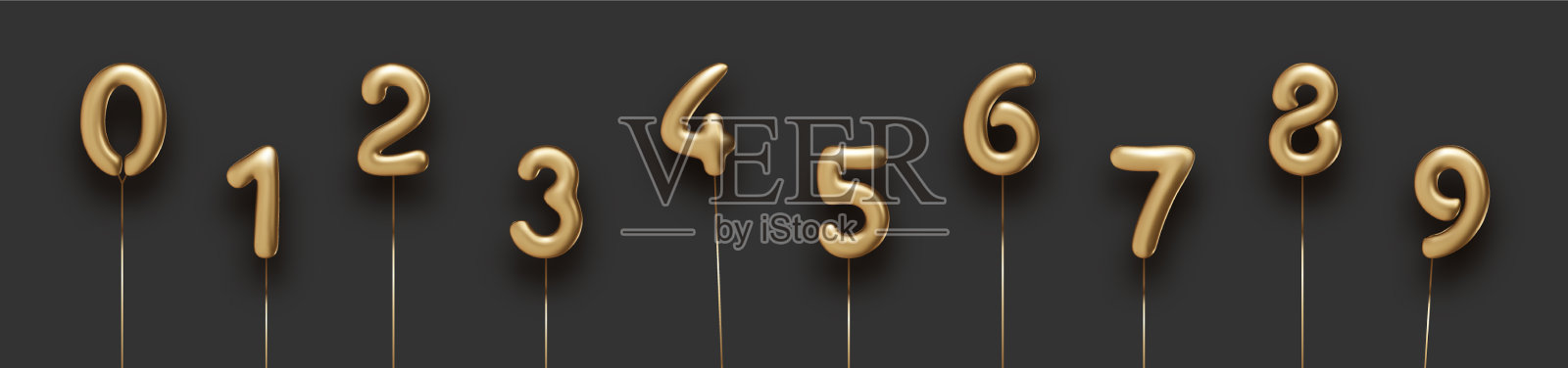 一套孤立的金色气球号码图标素材