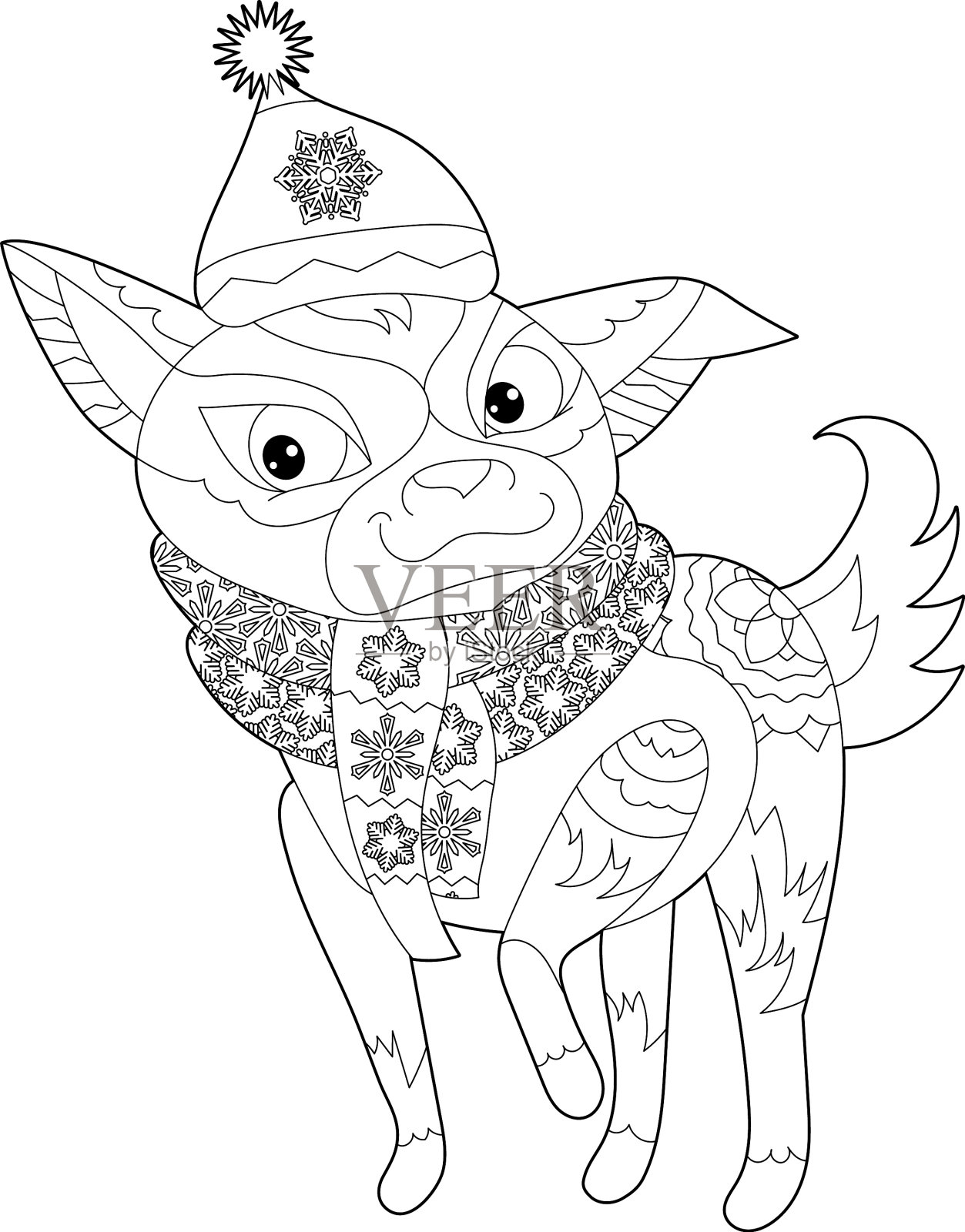 可爱的狗狗涂鸦风格黑白背景插画图片素材