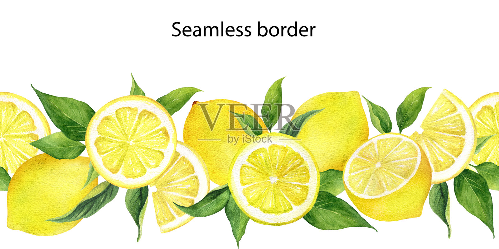 水彩柠檬无缝边界插画图片素材