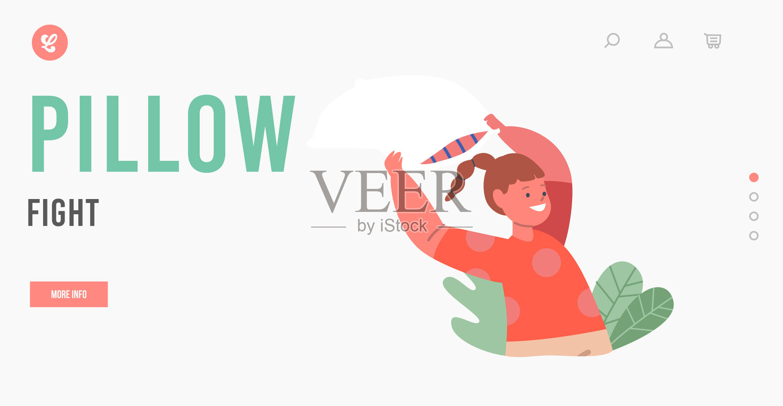 枕头大战着陆页面模板孩子插画图片素材