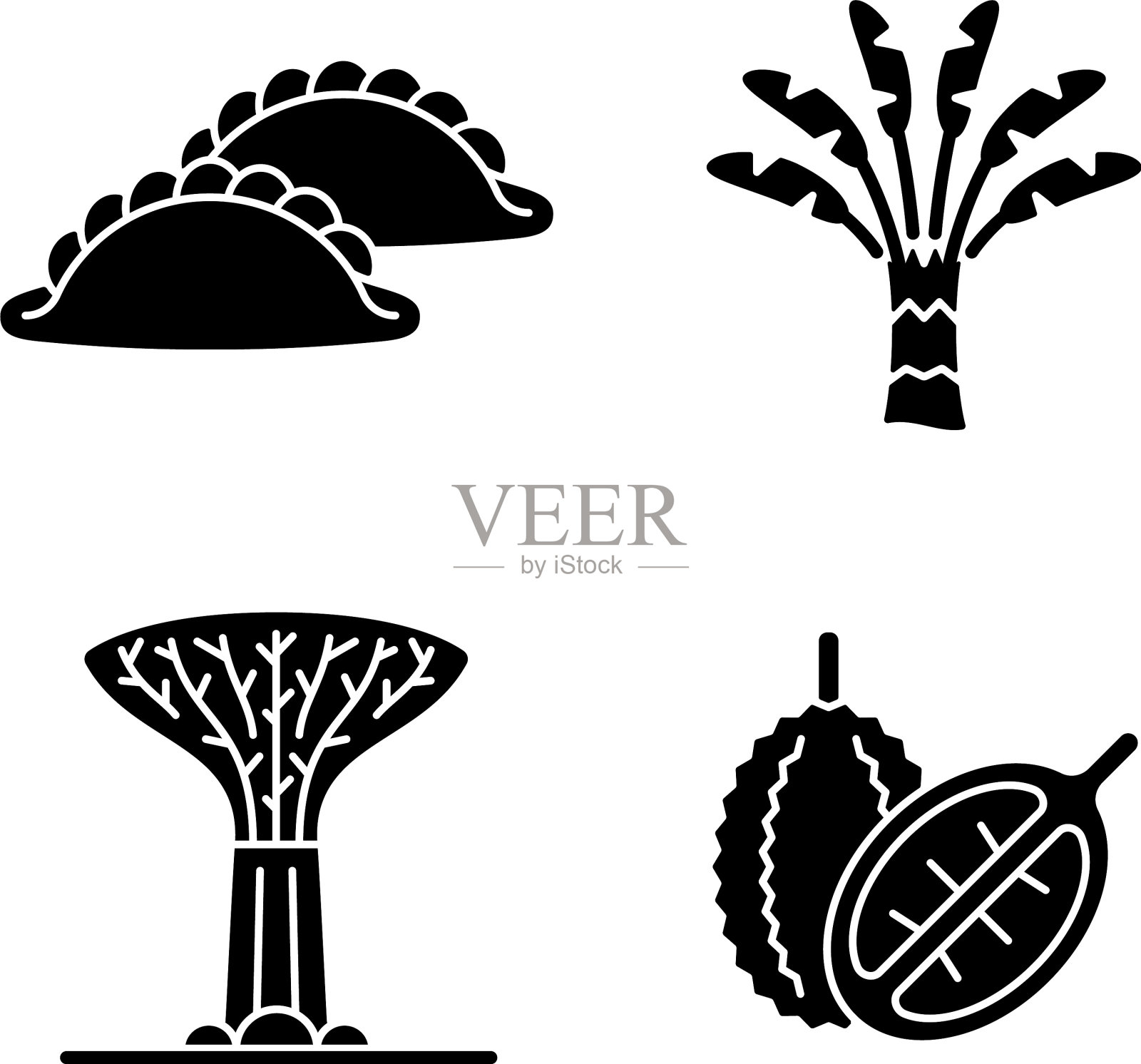 在新加坡的植物上设置黑色象形图标图标素材