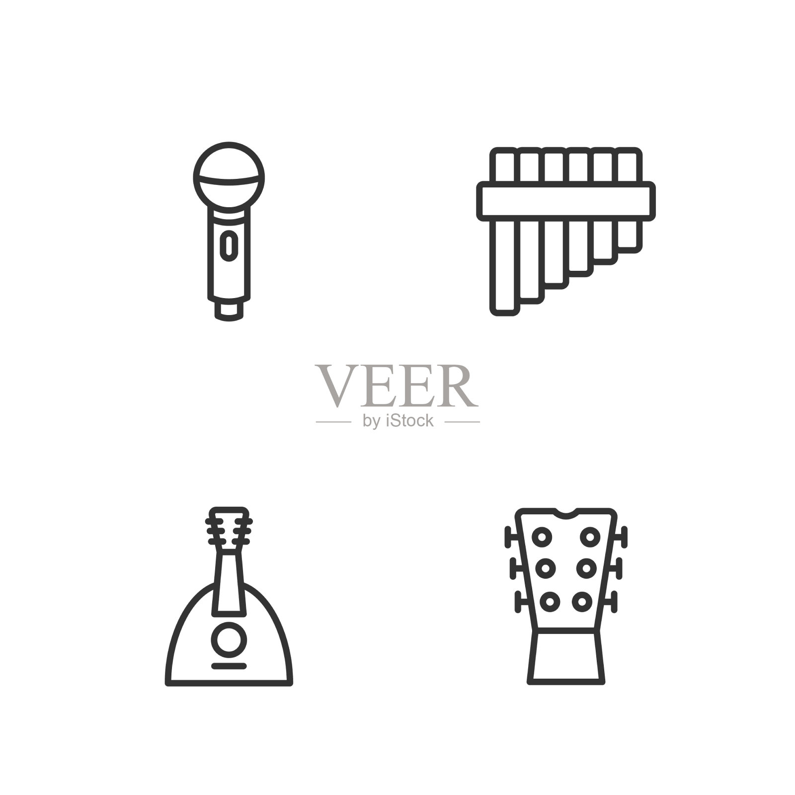 设置线吉他颈巴拉莱卡麦克风和图标素材