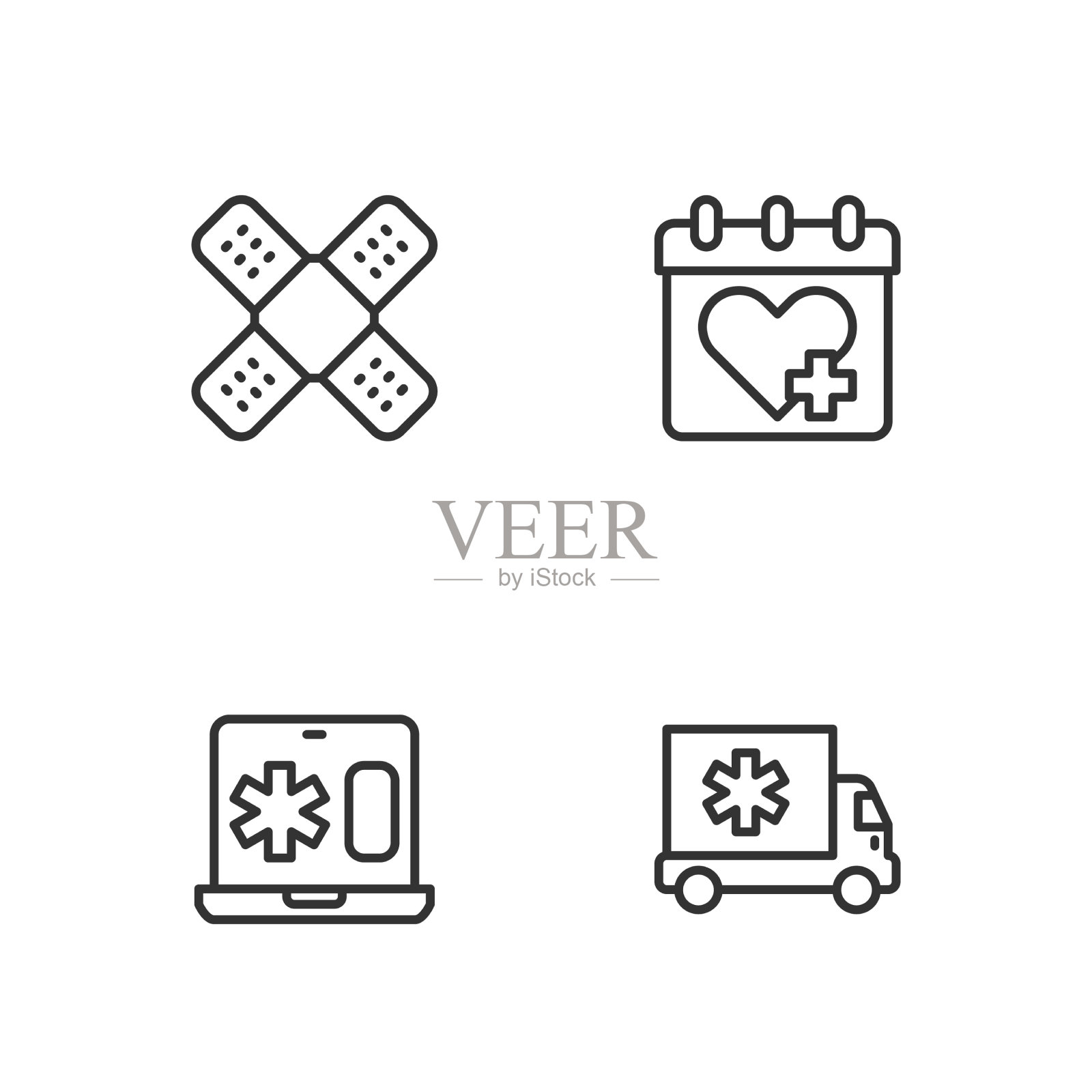 在笔记本电脑上设置救护车临床记录图标素材