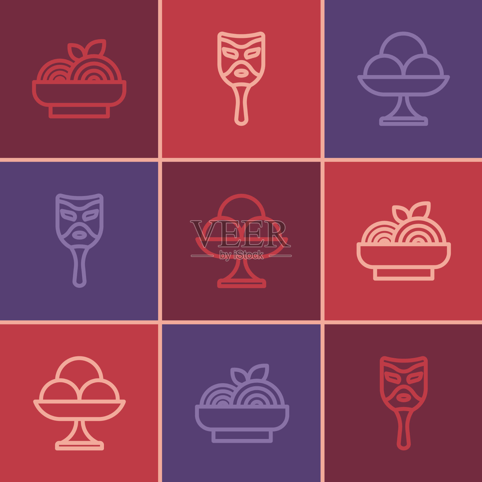 将意大利面、意大利面和冰淇淋放入碗中图标素材