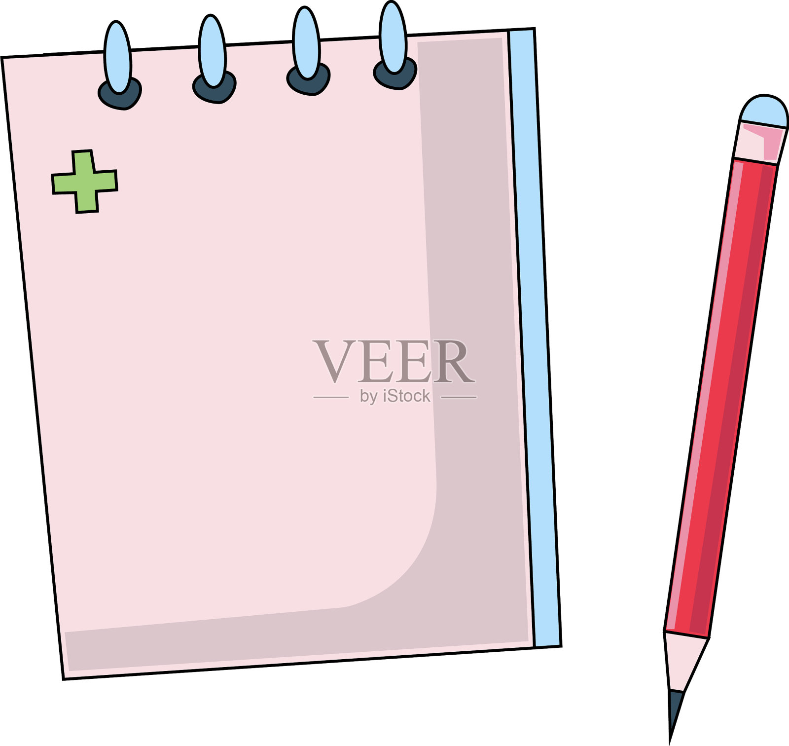 白底的记事本和铅笔插画图片素材