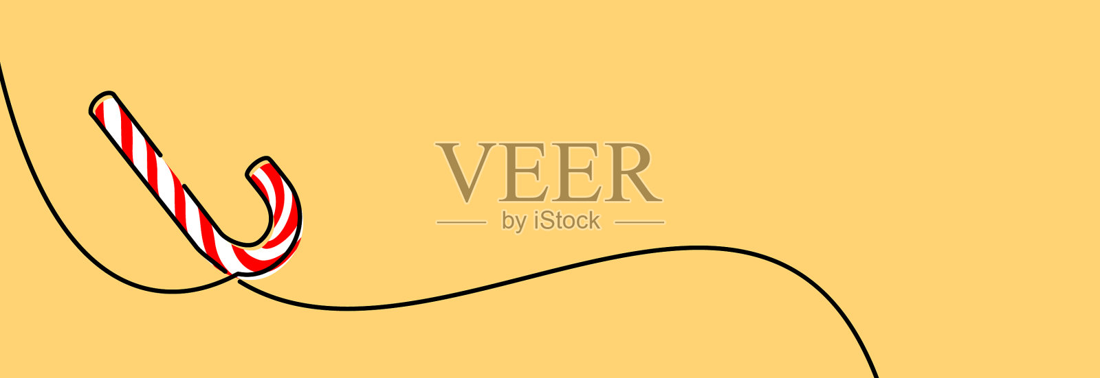 单线画有条纹的红色甘蔗糖插画图片素材