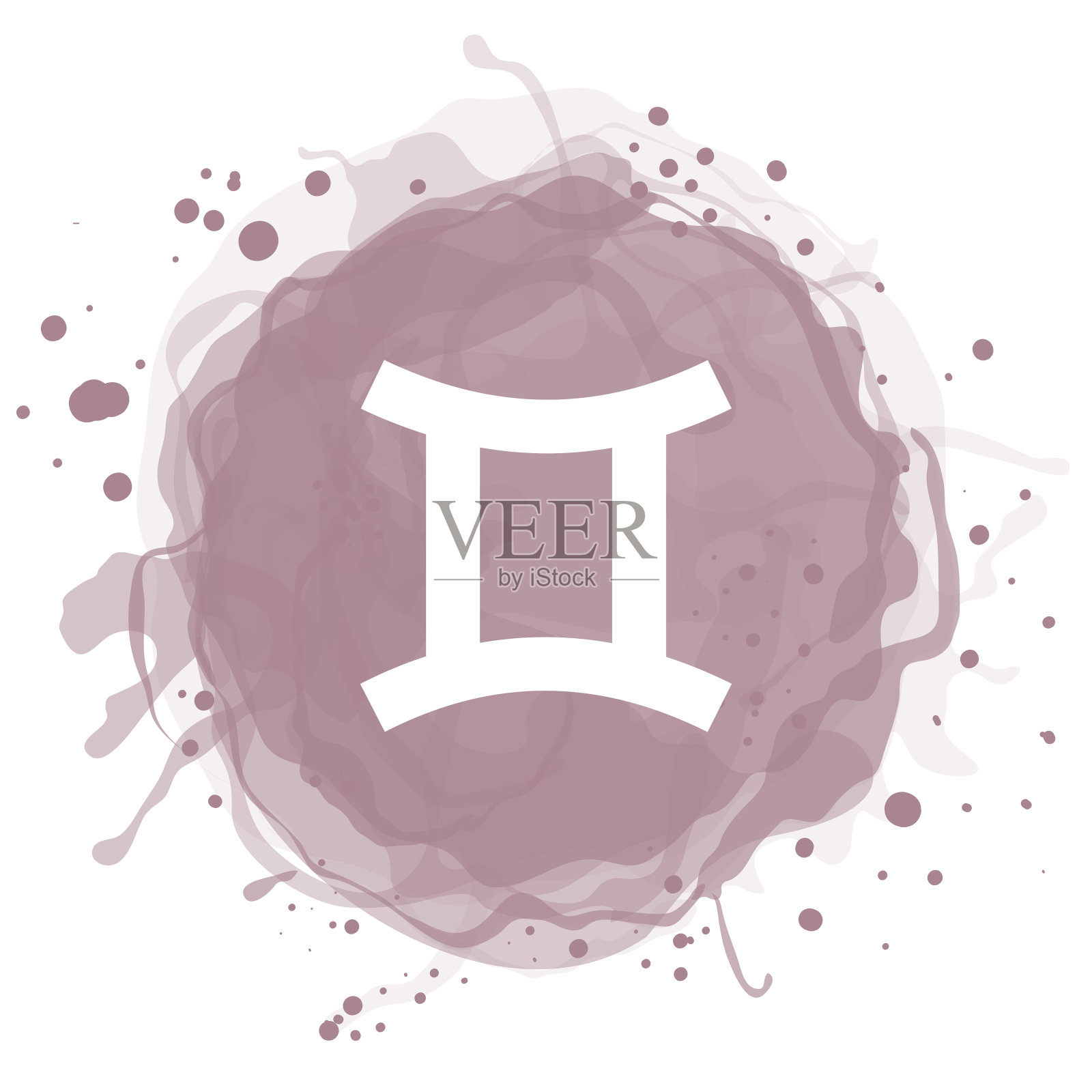 双子星座。占星的星座。粗线图标水彩斑点设计元素图片