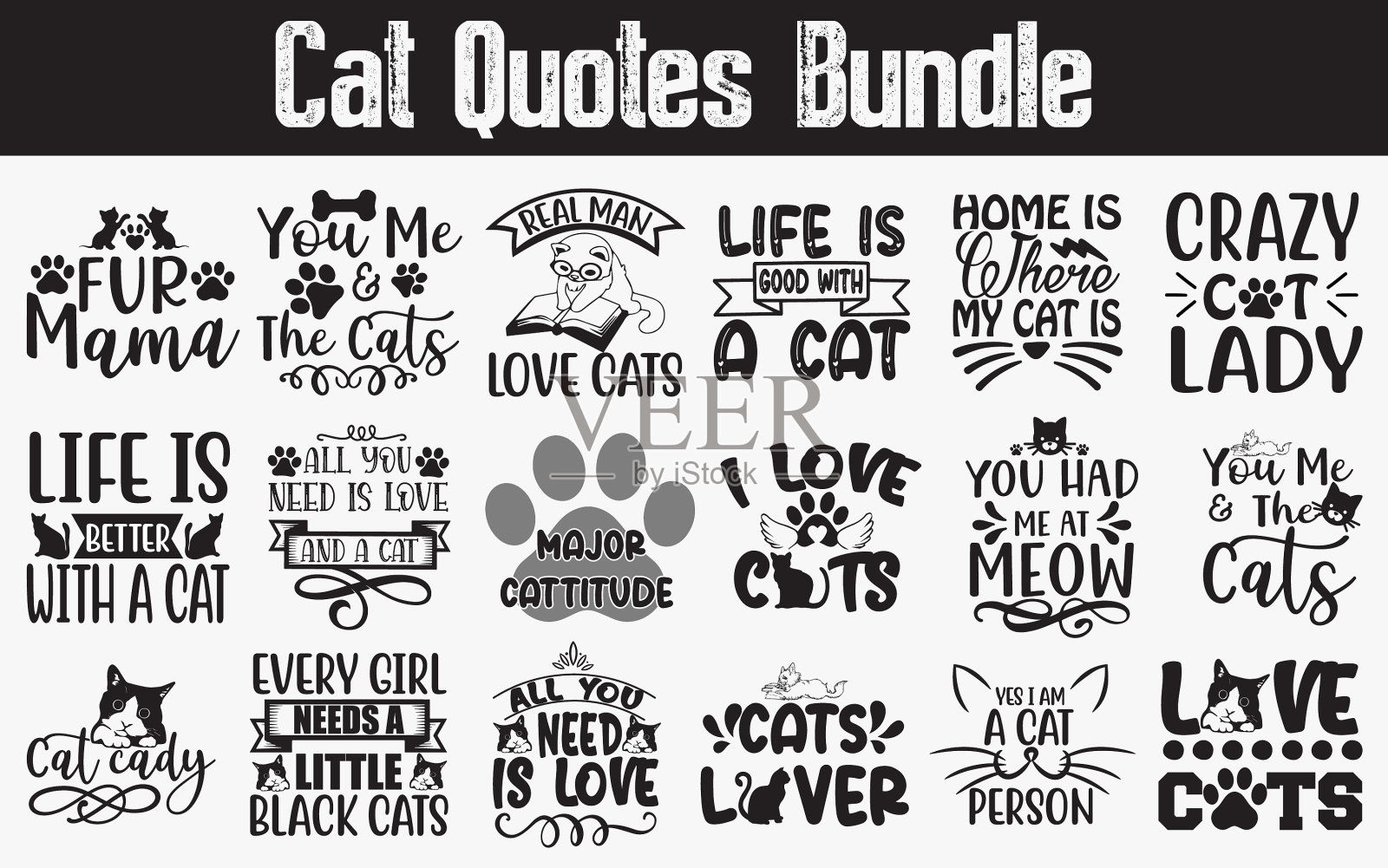 猫引用SVG剪切文件设计包插画图片素材