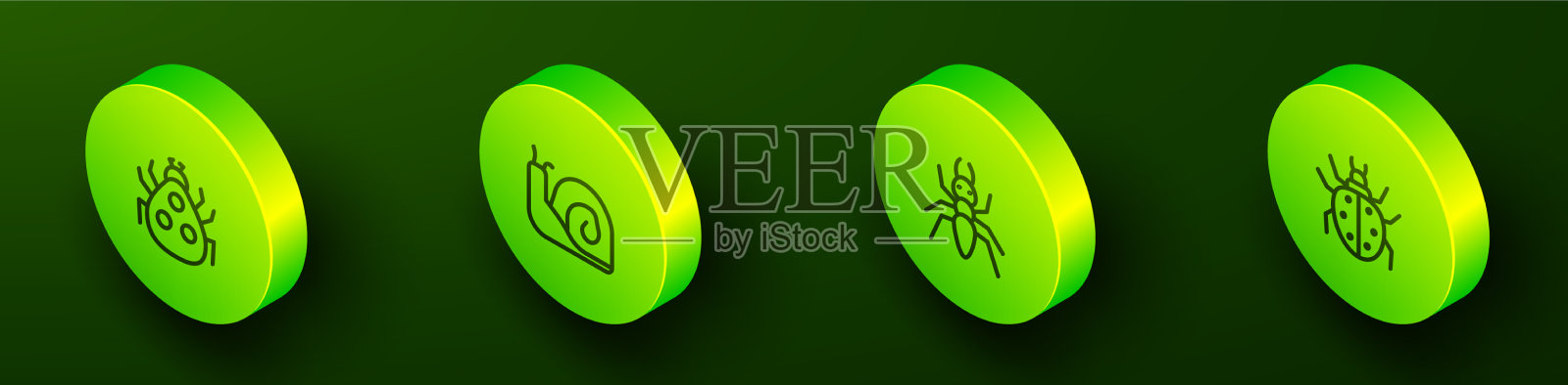 设置等距线瓢虫蜗牛蚂蚁和螨图标素材