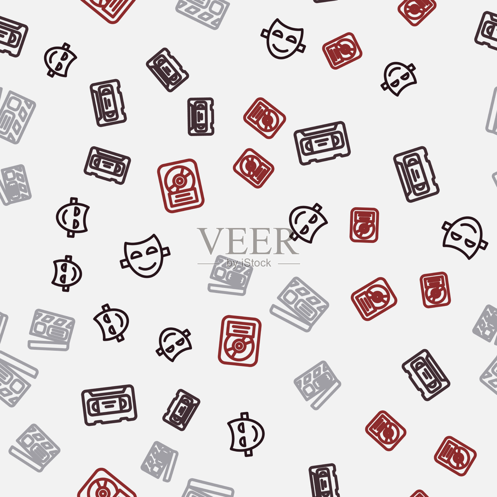 Set line喜剧戏剧面具VHS视频图标素材