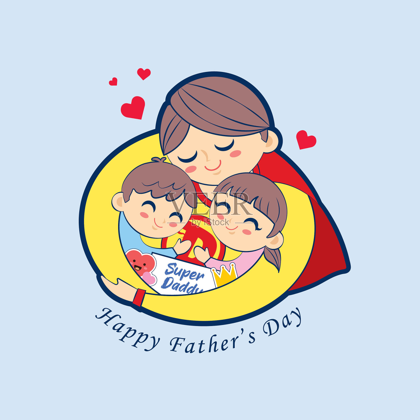 父亲节——卡通超级爸爸拥抱孩子设计元素图片