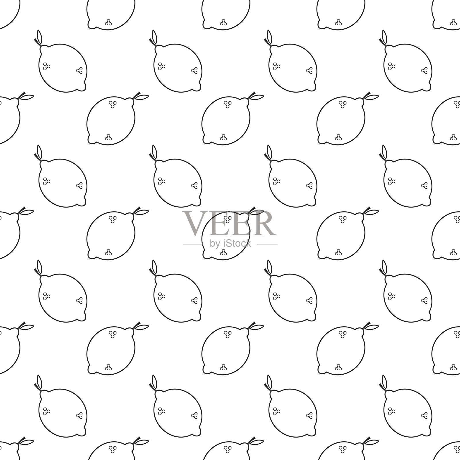 无缝图案与柠檬。黑色扁平图标柠檬片在白色背景。线性图标水果集。现代设计用于织物,包装纸,壁纸,包装。矢量图插画图片素材