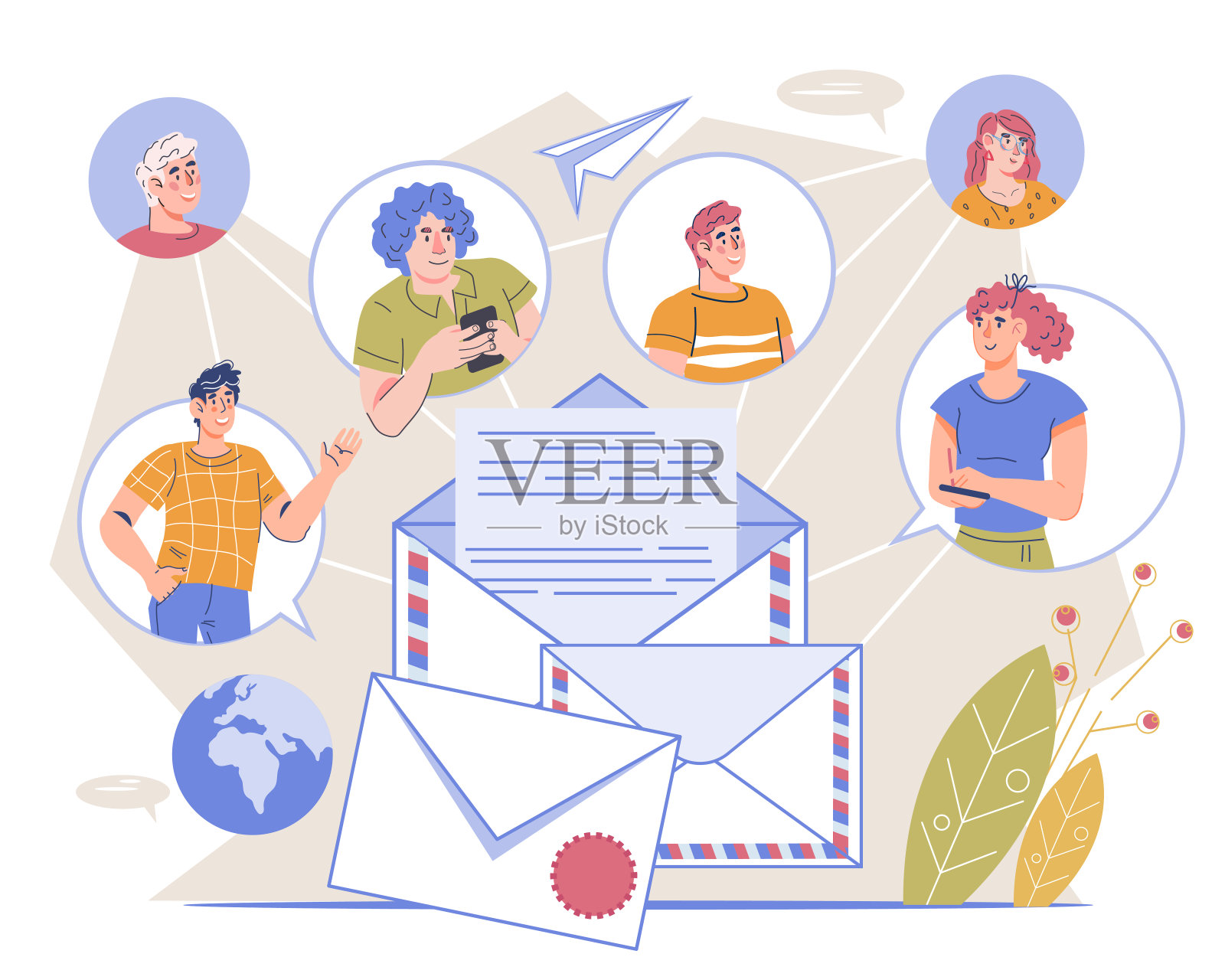 聊天室用户交流。聊天在线交流,视频会议。插画图片素材