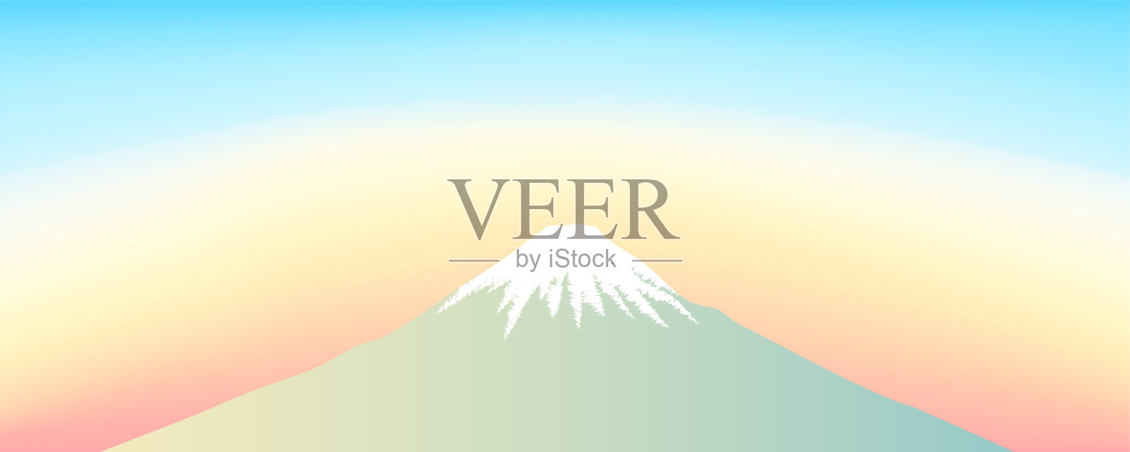 日本富士山在黎明和美丽的渐变天空的插图。水平横幅或标题。插画图片素材