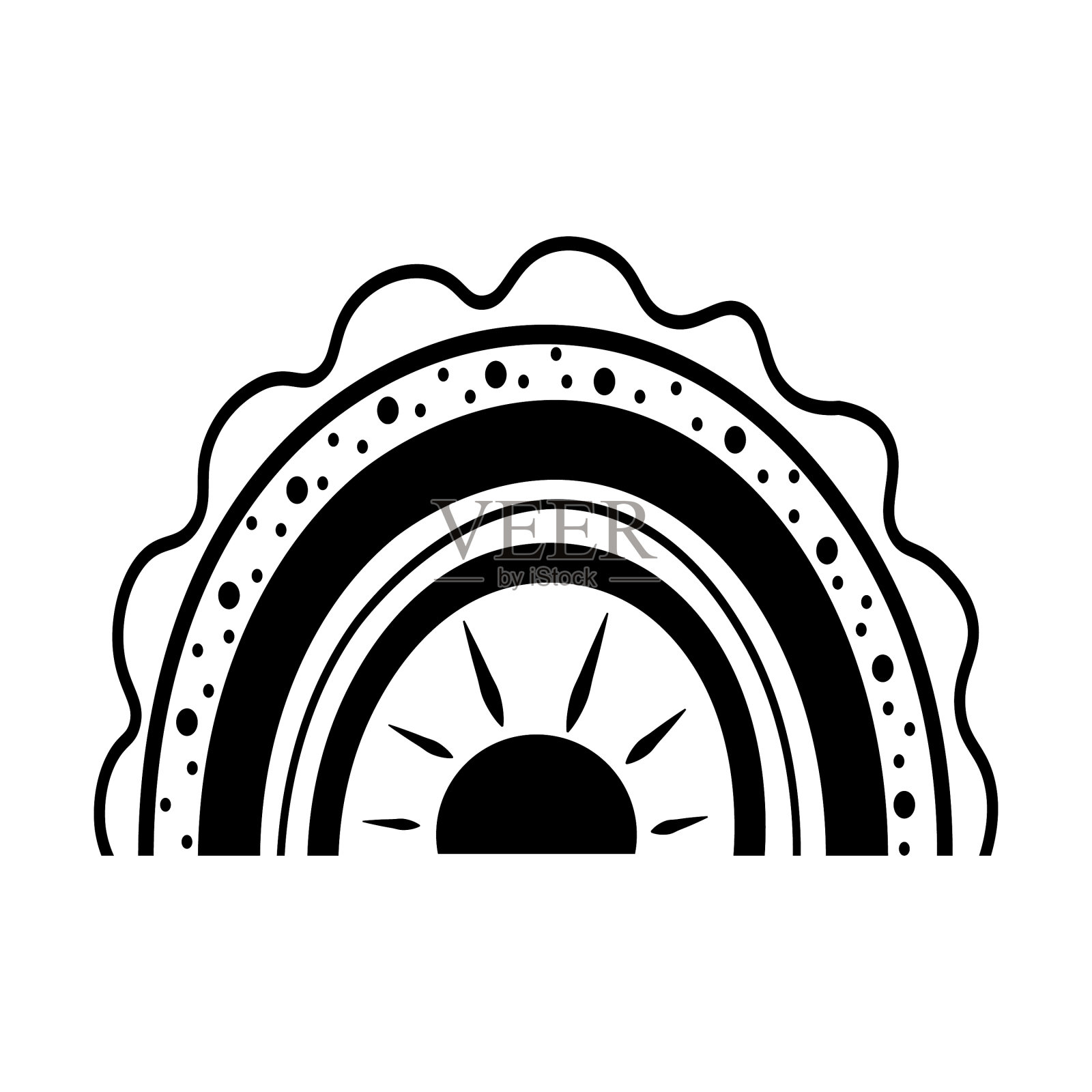 黑白波西米亚彩虹手绘风格图标素材