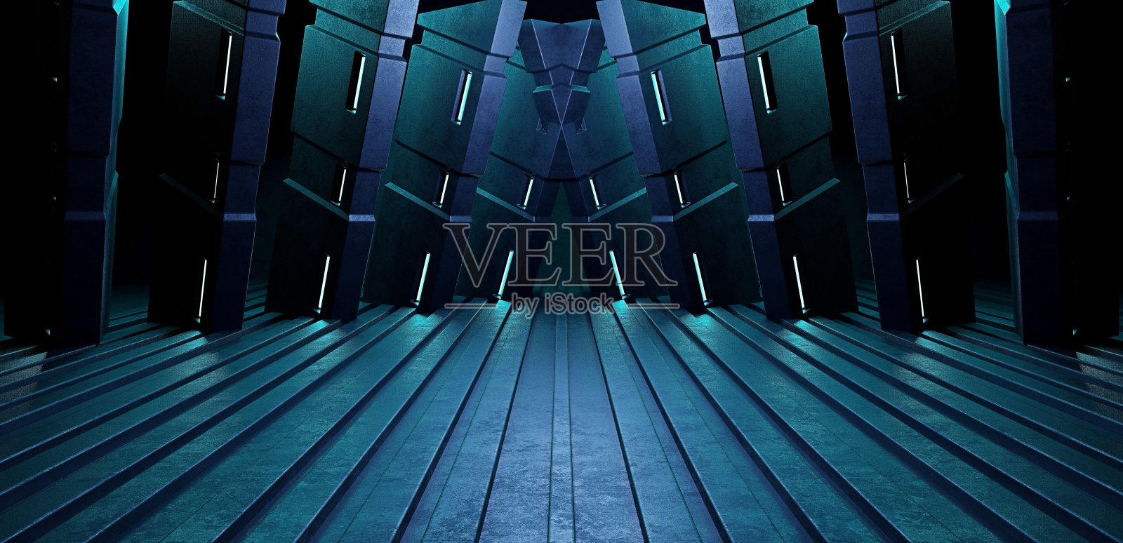 网络时代沥青地板工作室房间陈列室聚光灯光绿松石抽象背景数字未来主义概念3D渲染照片摄影图片