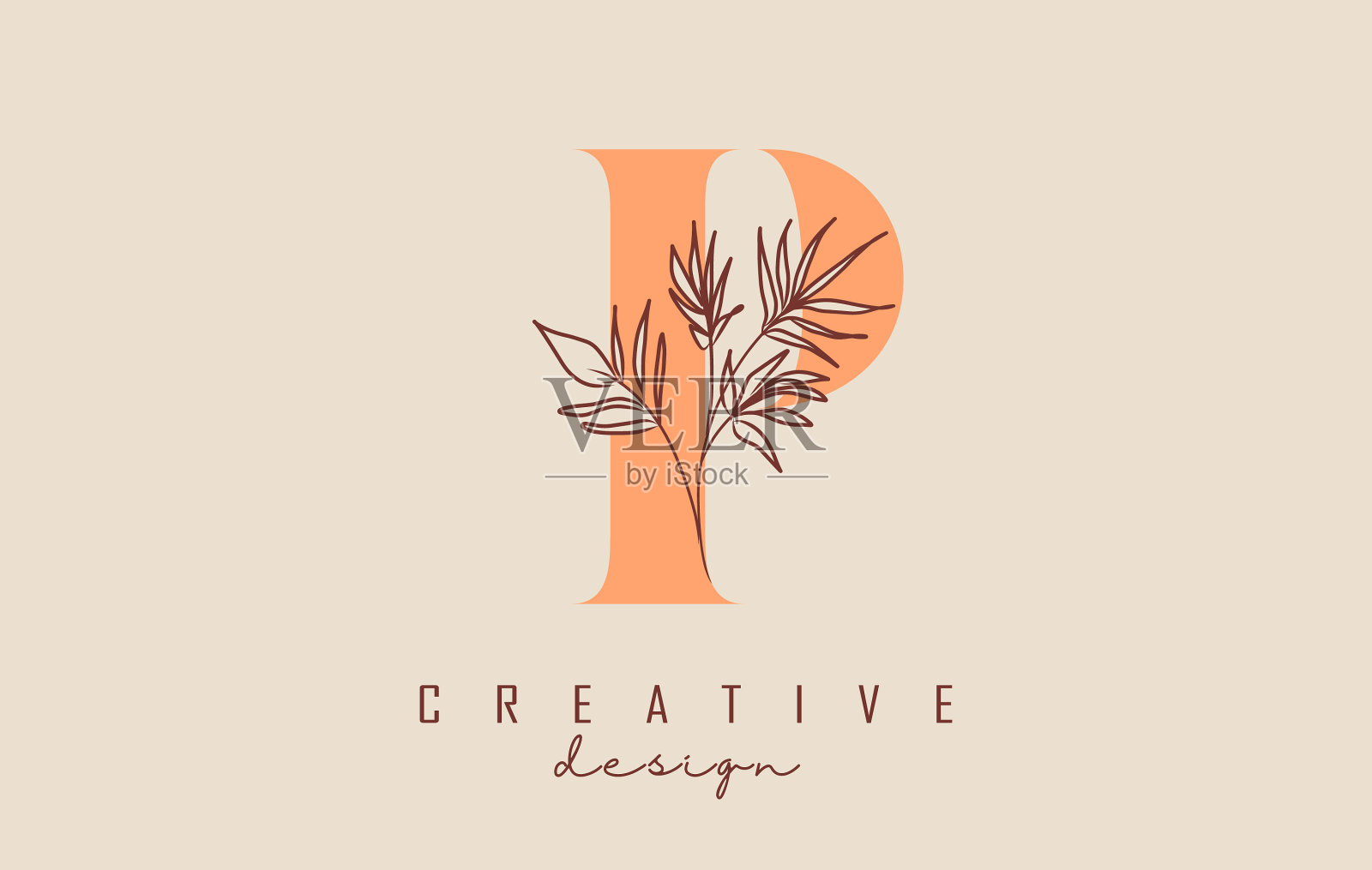 logo设计用桔黄色的色影p字插画图片素材