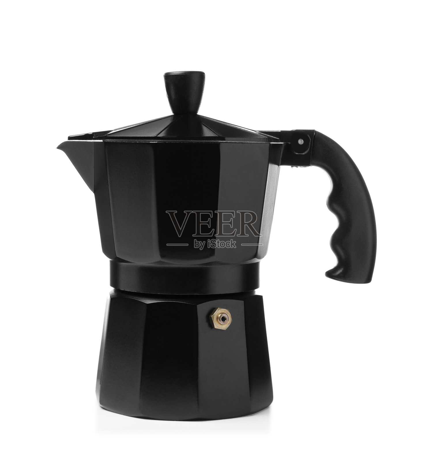 现代间歇泉咖啡机孤立在白色。露营设备照片摄影图片