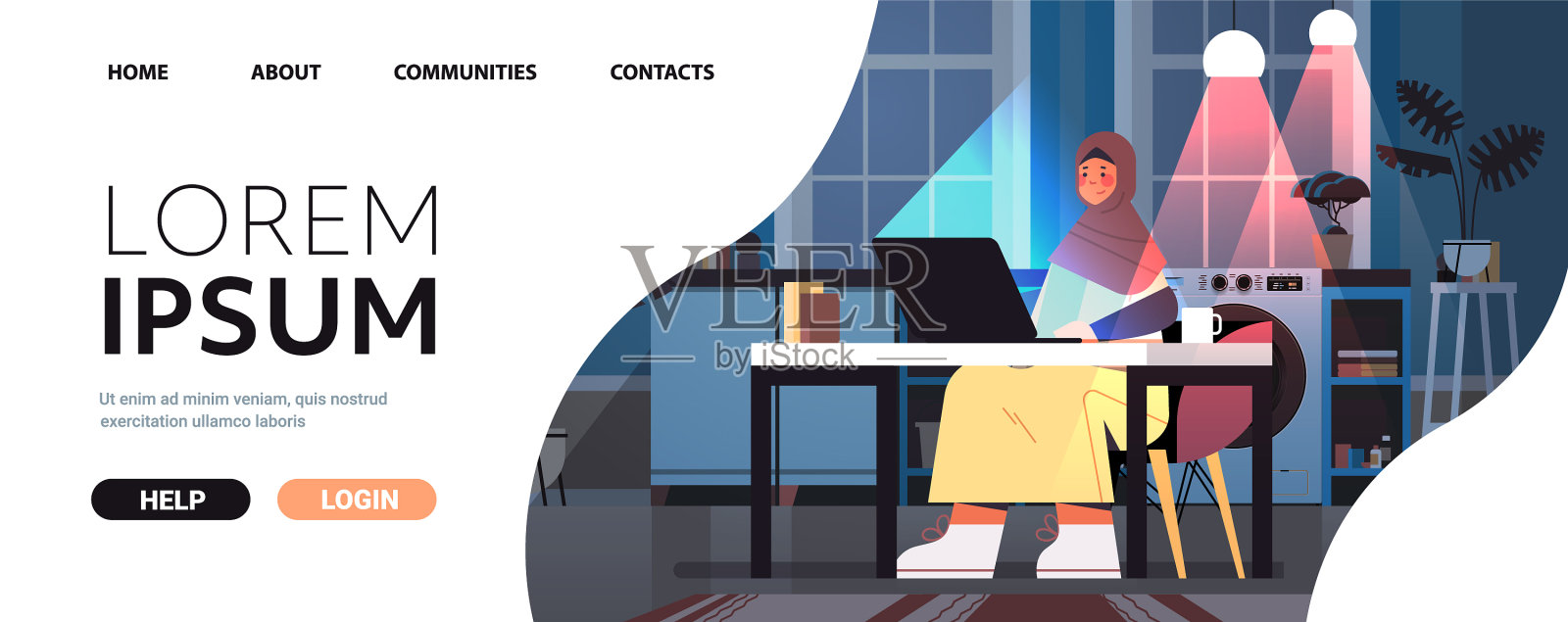 阿拉伯女商人在笔记本电脑上工作插画图片素材