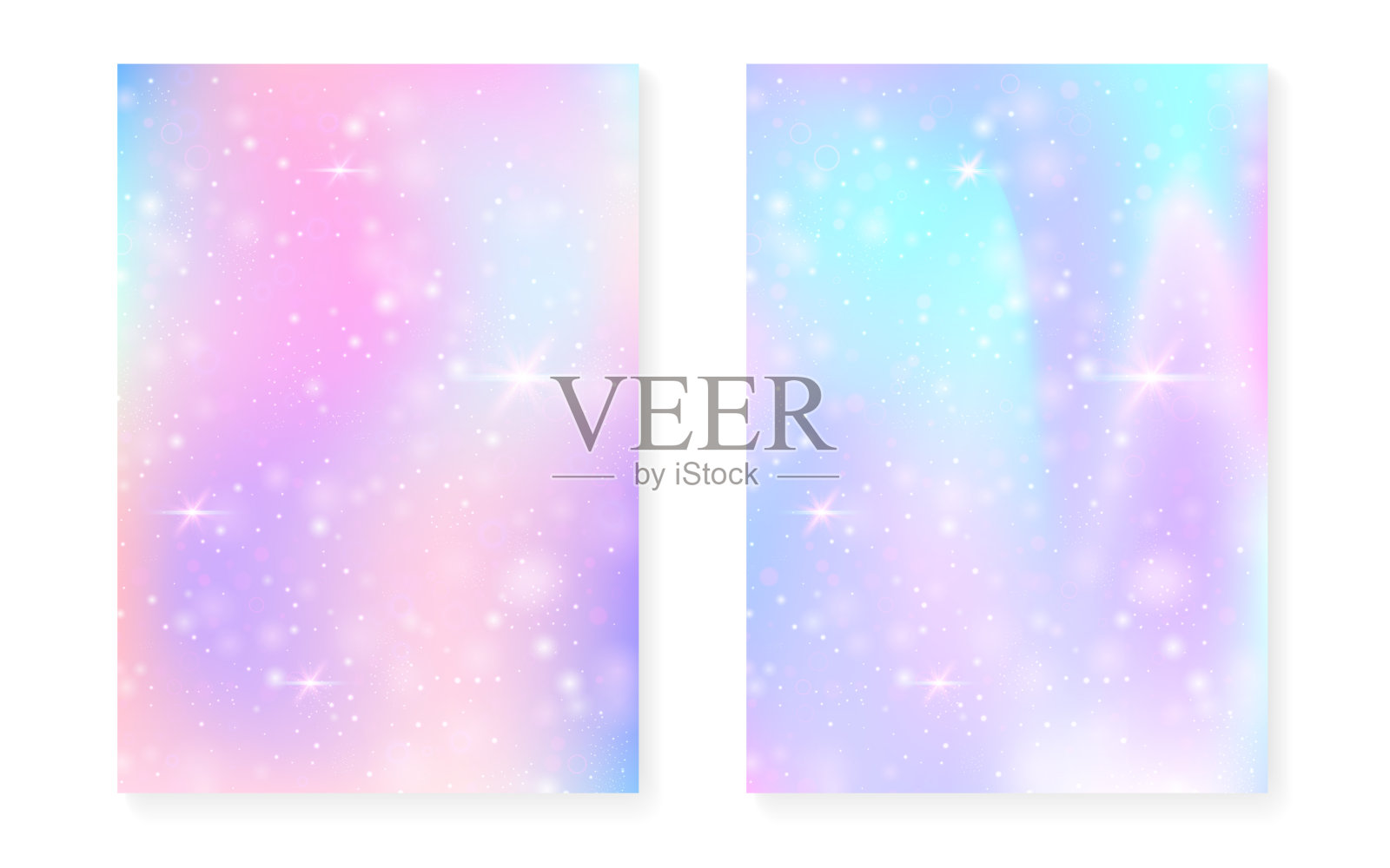 彩虹背景与卡哇伊公主梯度。神奇的独角兽全息图。插画图片素材