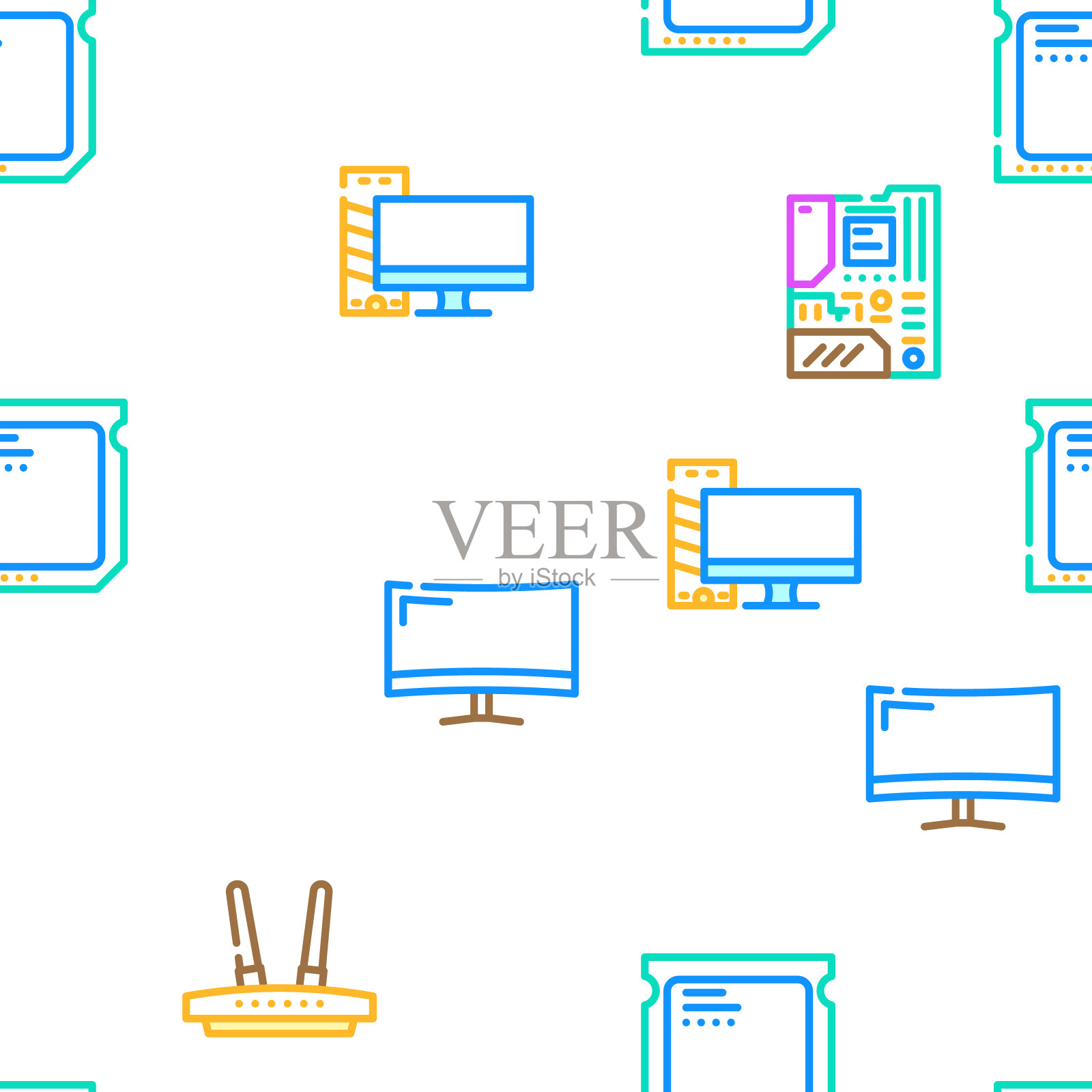 计算机配件和部件图标集向量插画图片素材