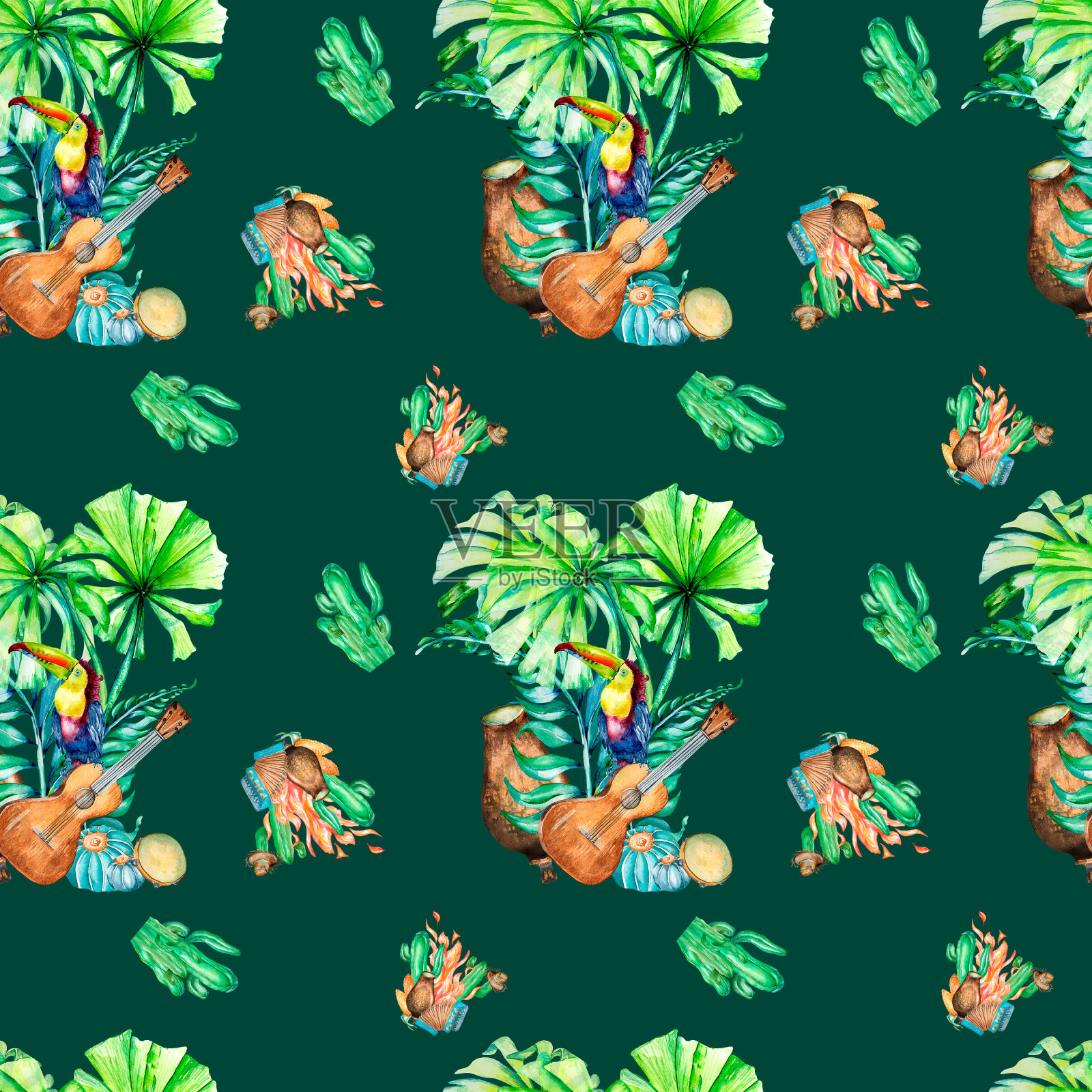 无缝图案Festa Junina水彩插图插画图片素材