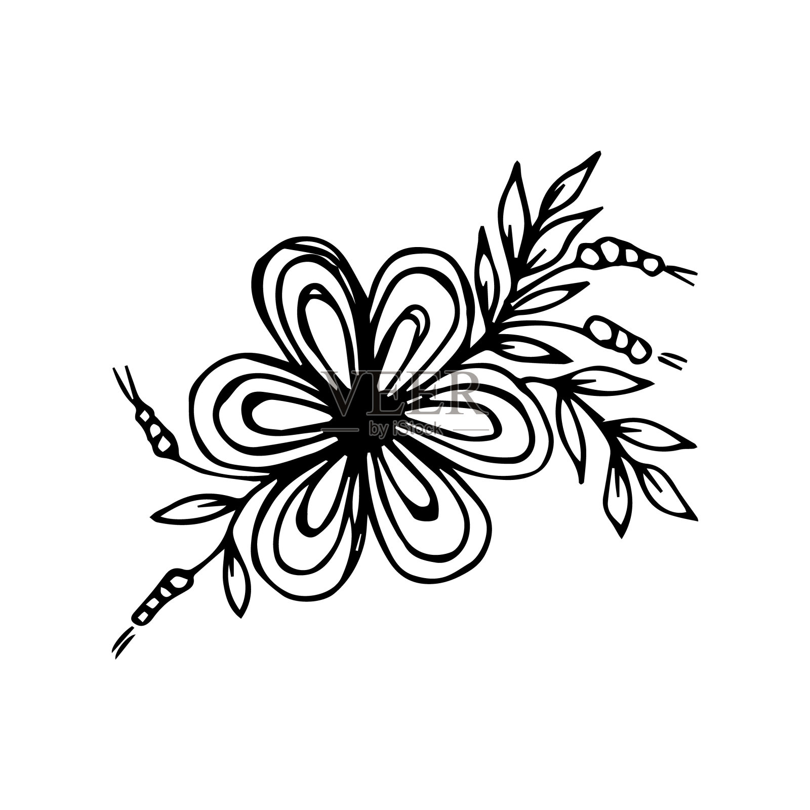 手绘插花单元素着色插画图片素材