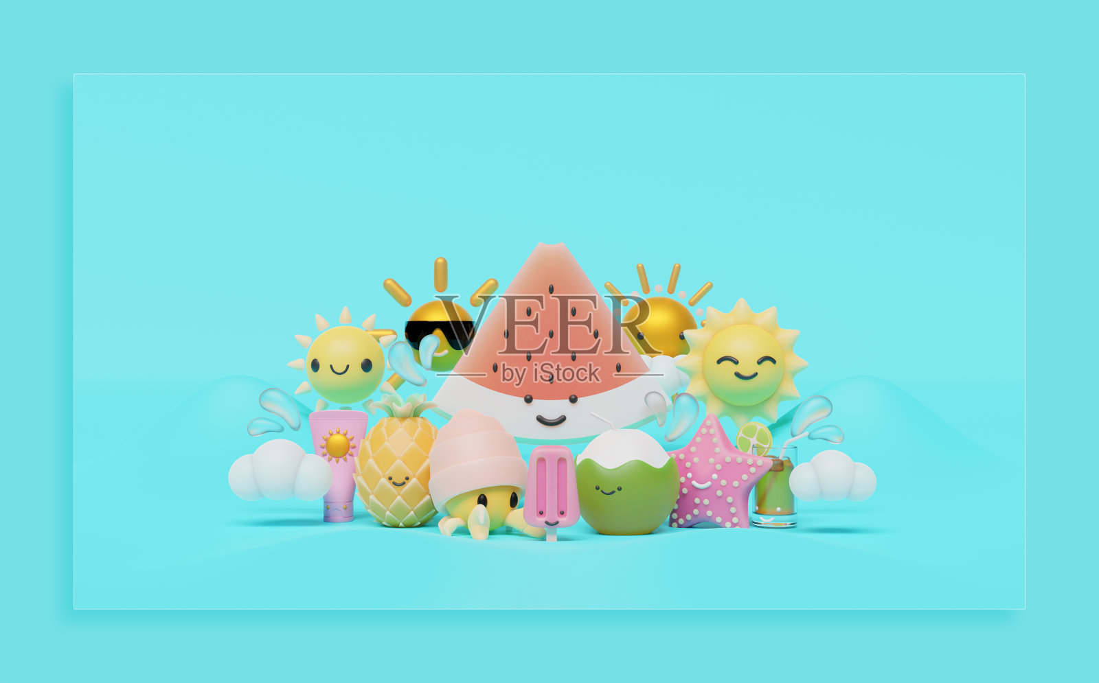 夏季登陆页面模板与西瓜3D渲染插图照片摄影图片