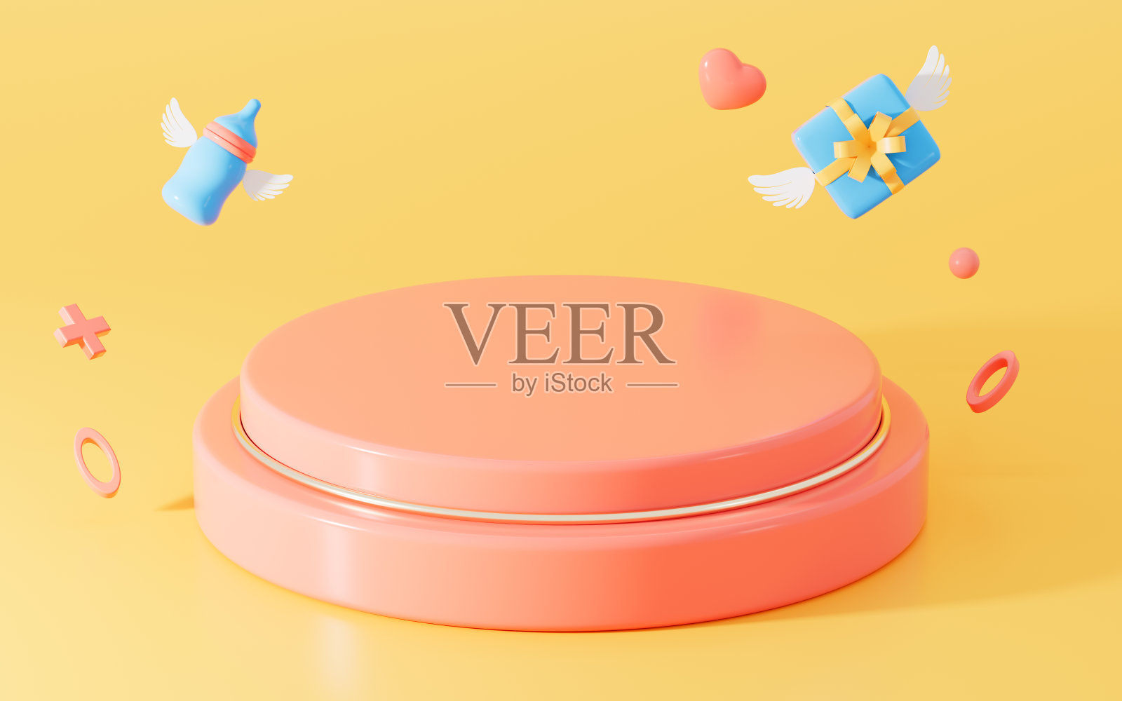 黄色背景的空舞台,3d渲染。照片摄影图片