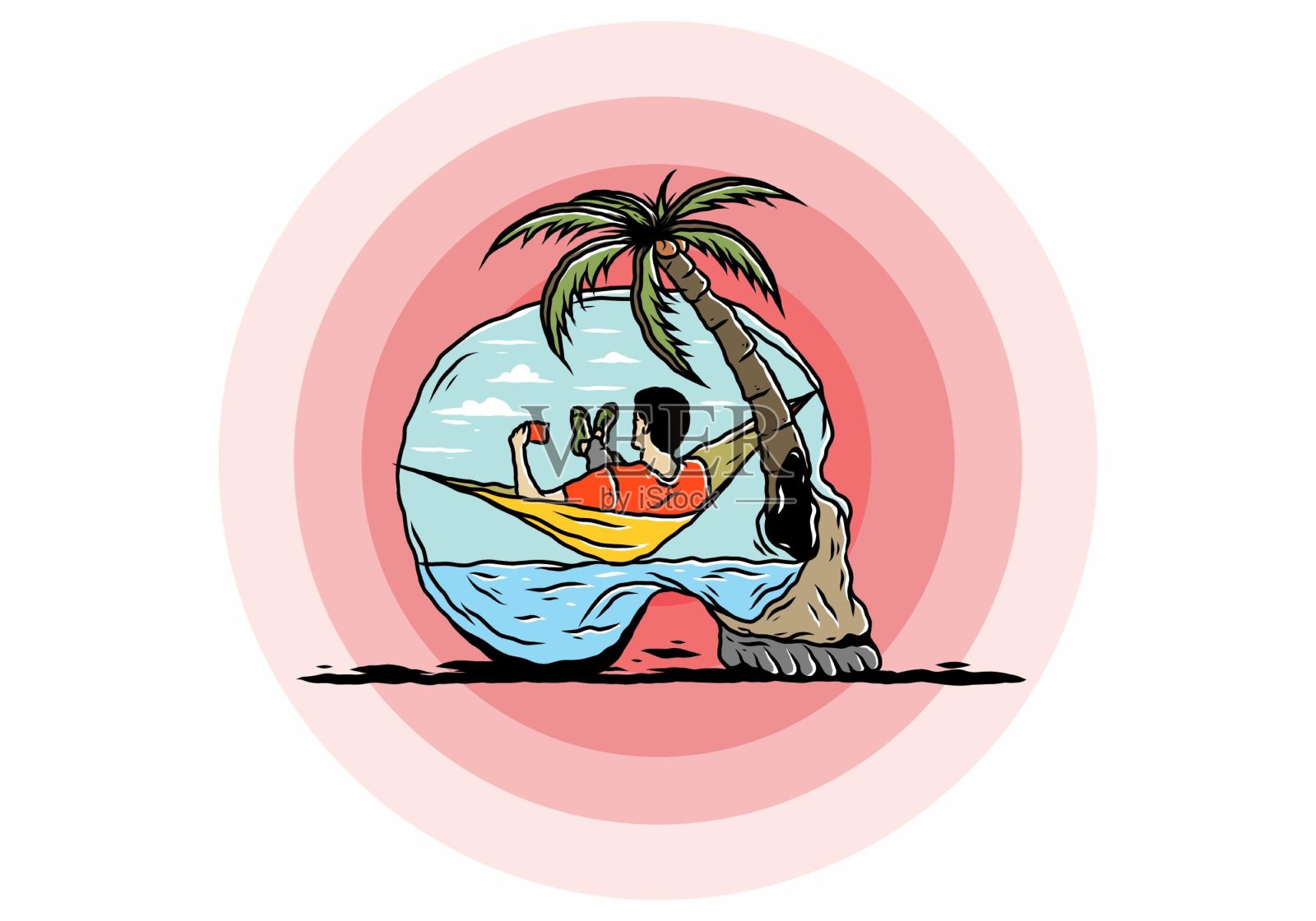 在吊床上的人头骨形状插图插画图片素材