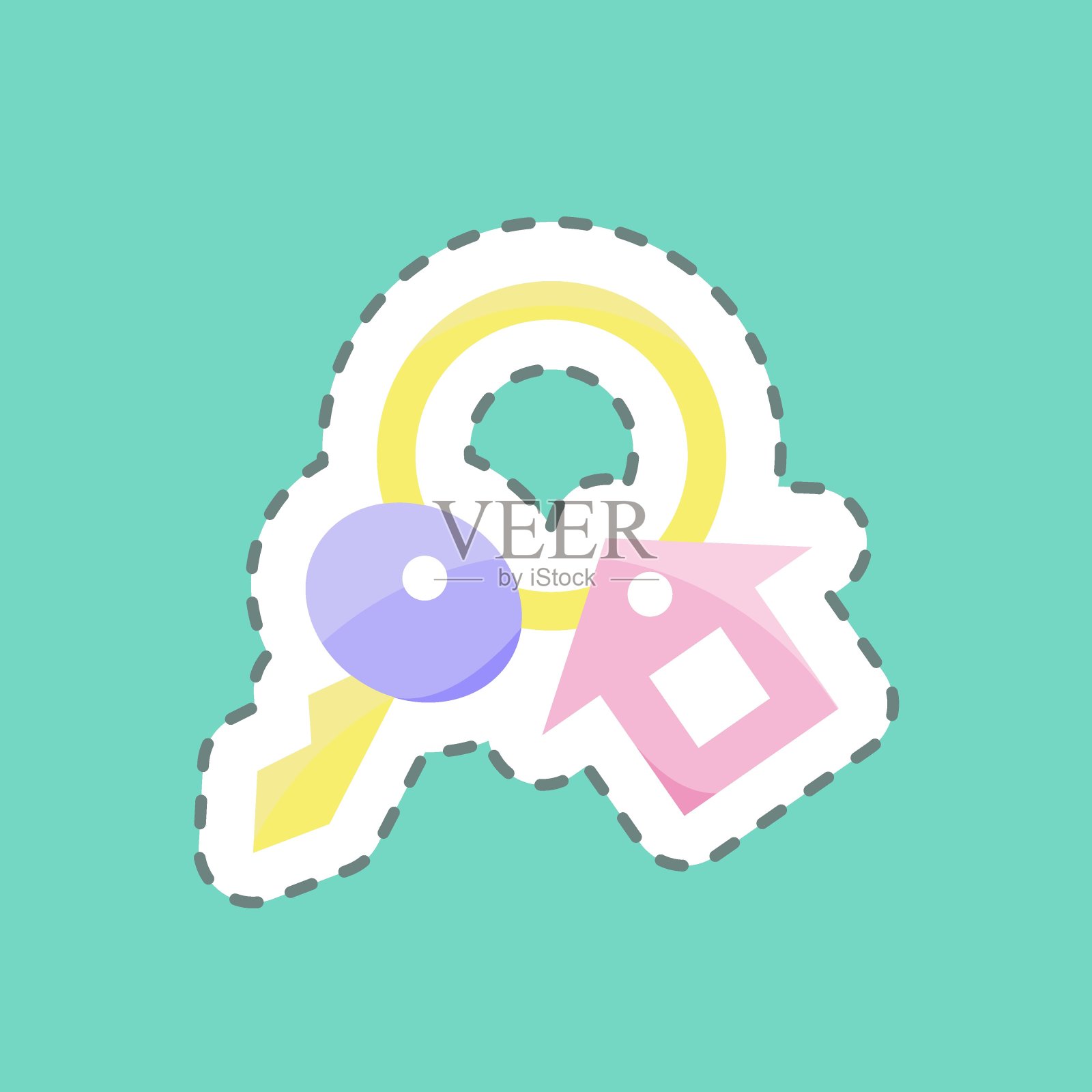 贴纸线剪房子钥匙。适合教育象征。简单的设计可编辑。设计模板向量。简单的说明插画图片素材