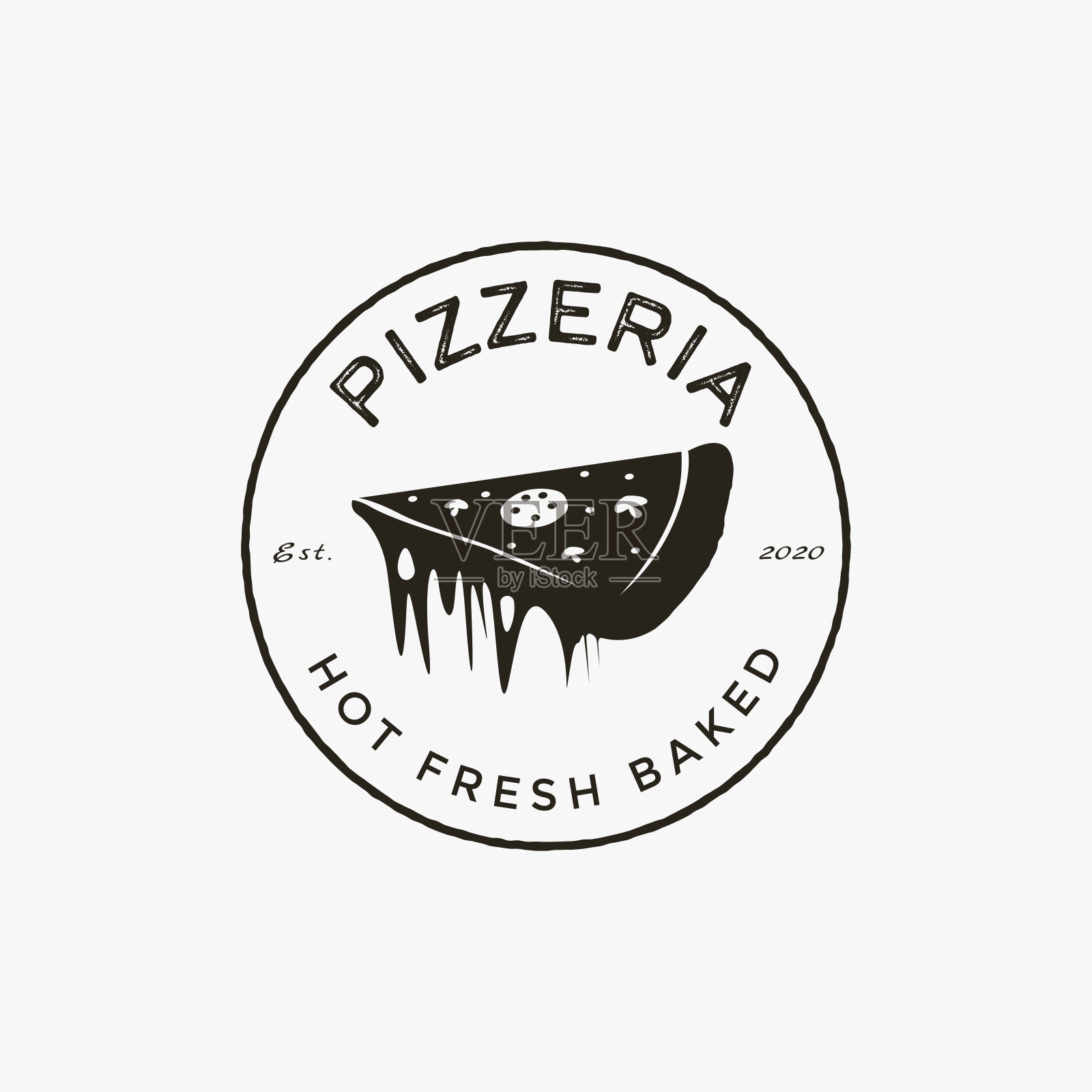 复古美味披萨标志矢量模板上的白色背景插画图片素材