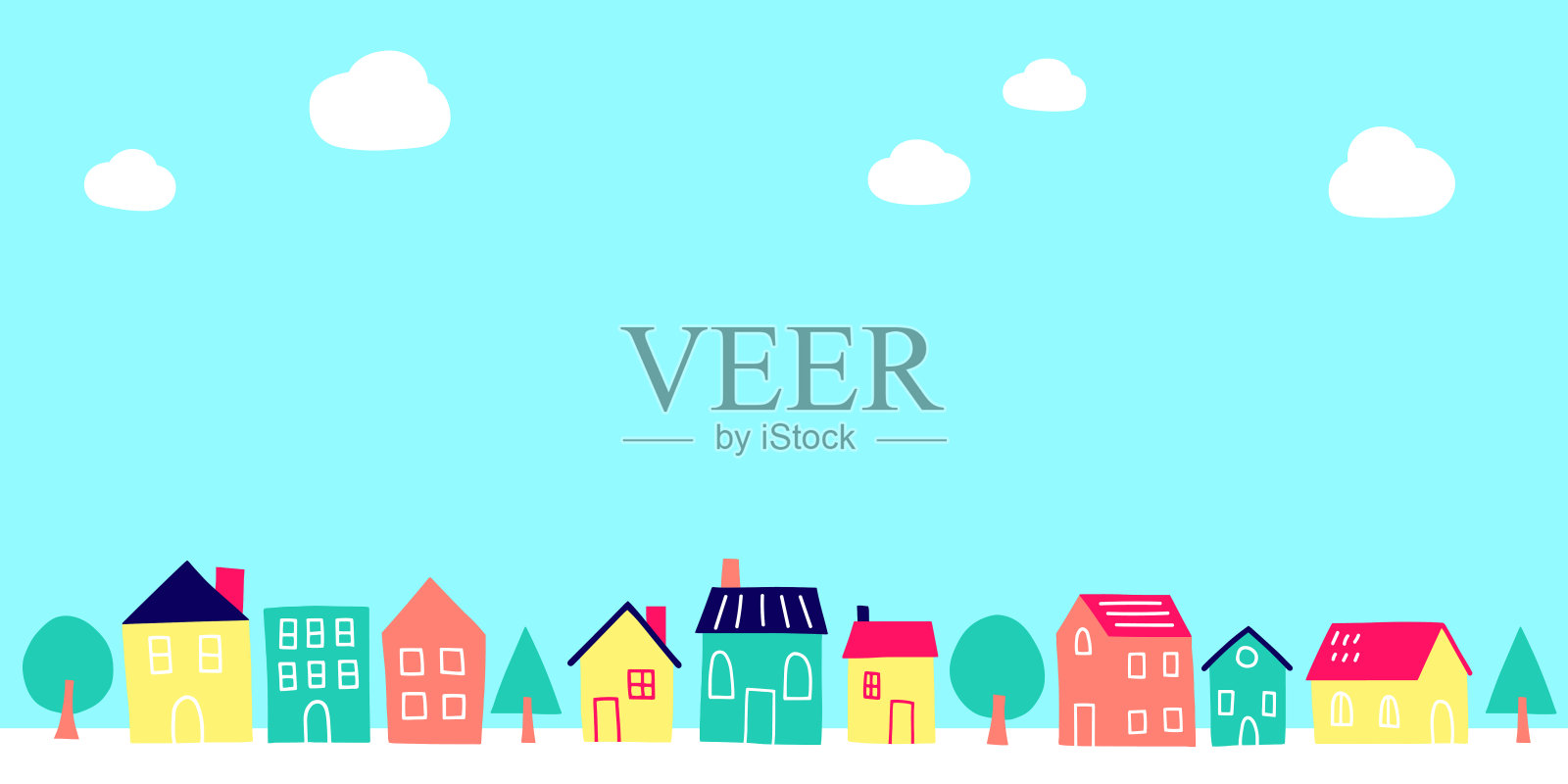 手写风格可爱的城市景观插图插画图片素材