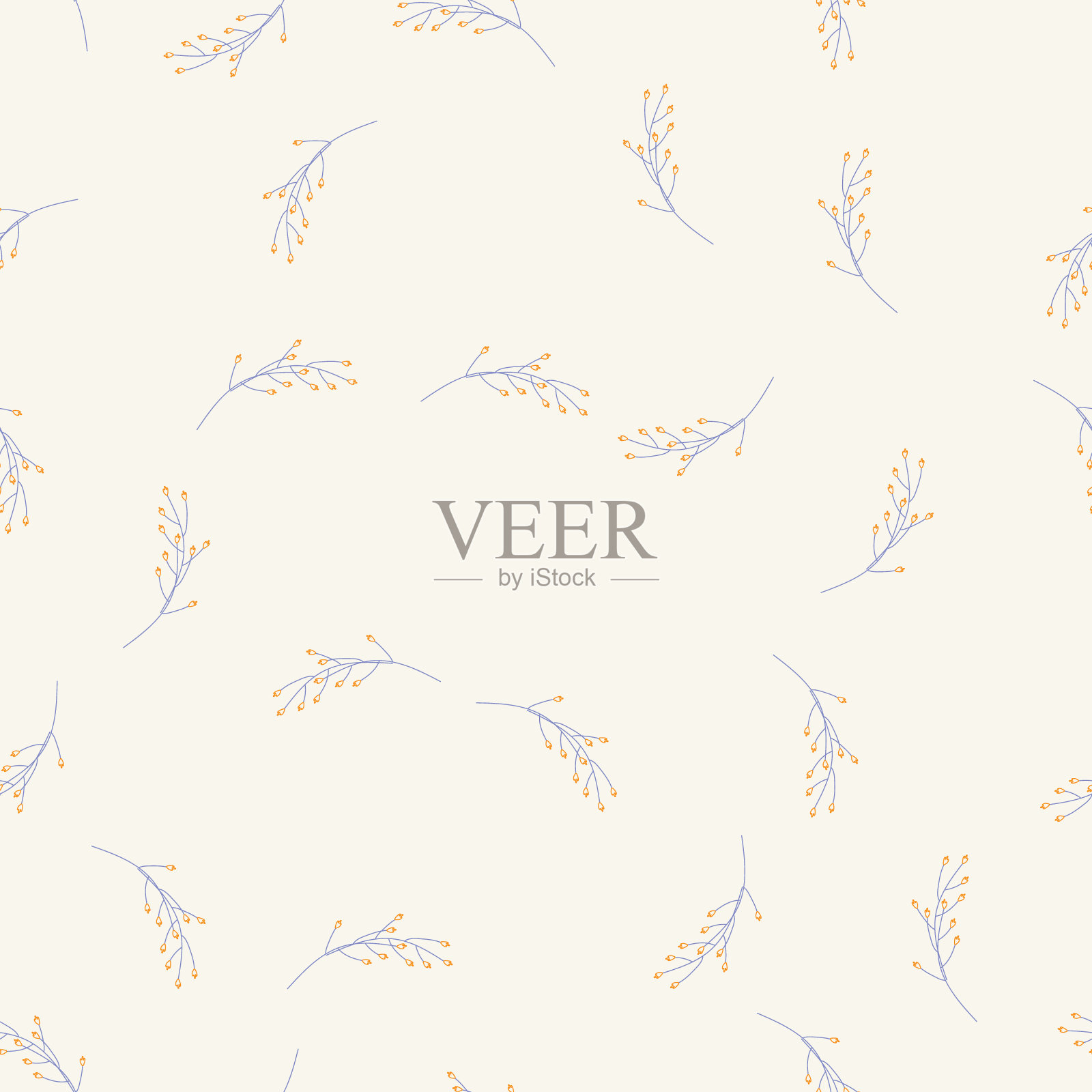 床上亚麻纺织品的花卉图案。独特的无缝装饰的轮廓黄色浆果。混合涂鸦在复古风格的灯光背景。简单的纺织品、织物、印花艺术设计图案。向量插画图片素材