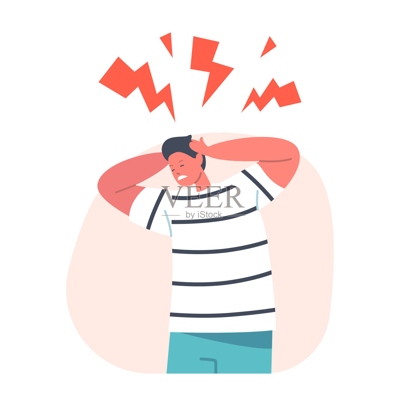 愤怒的男孩咬牙切齿,头上有闪光插画图片素材