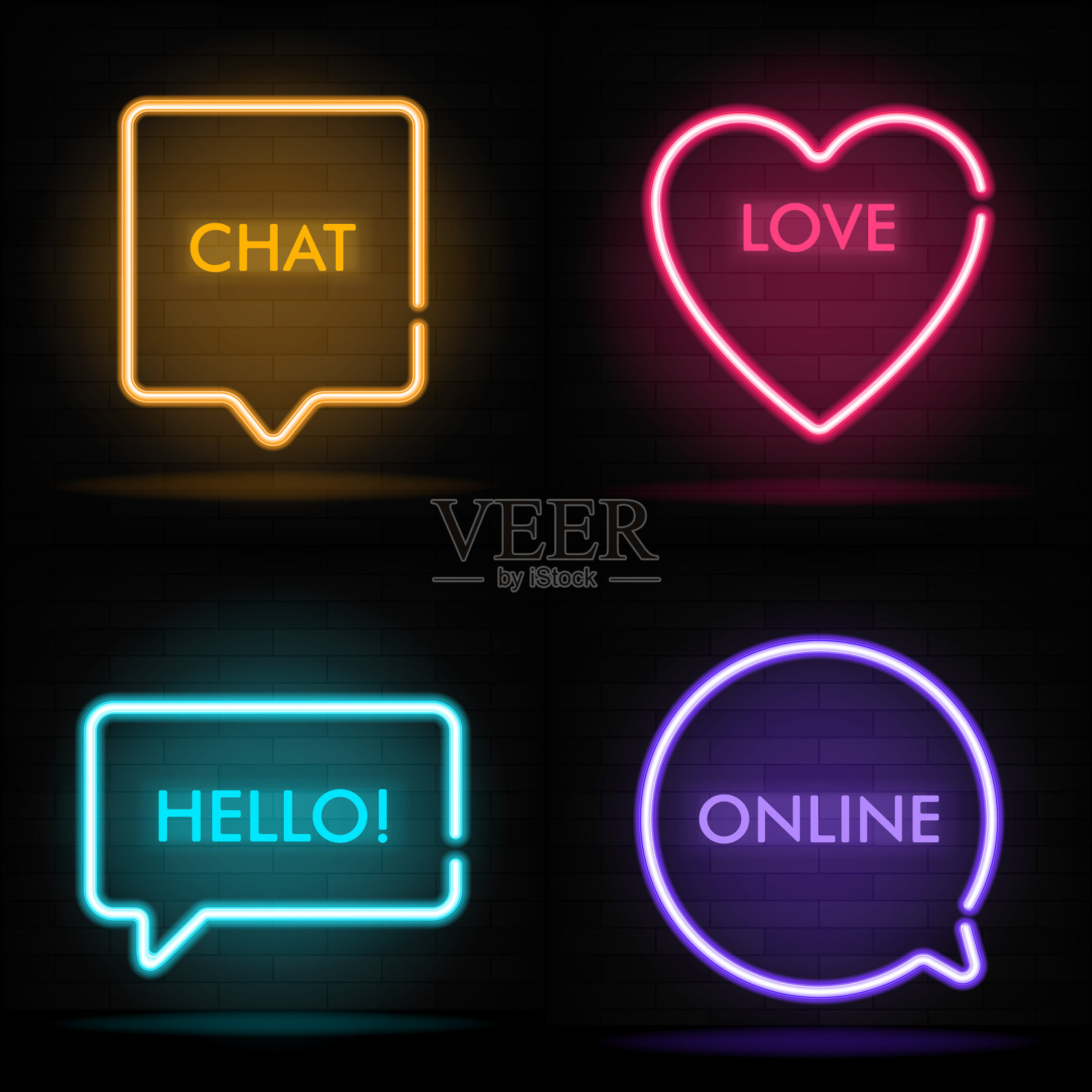 发光的霓虹灯不同形式的语音气泡上插画图片素材