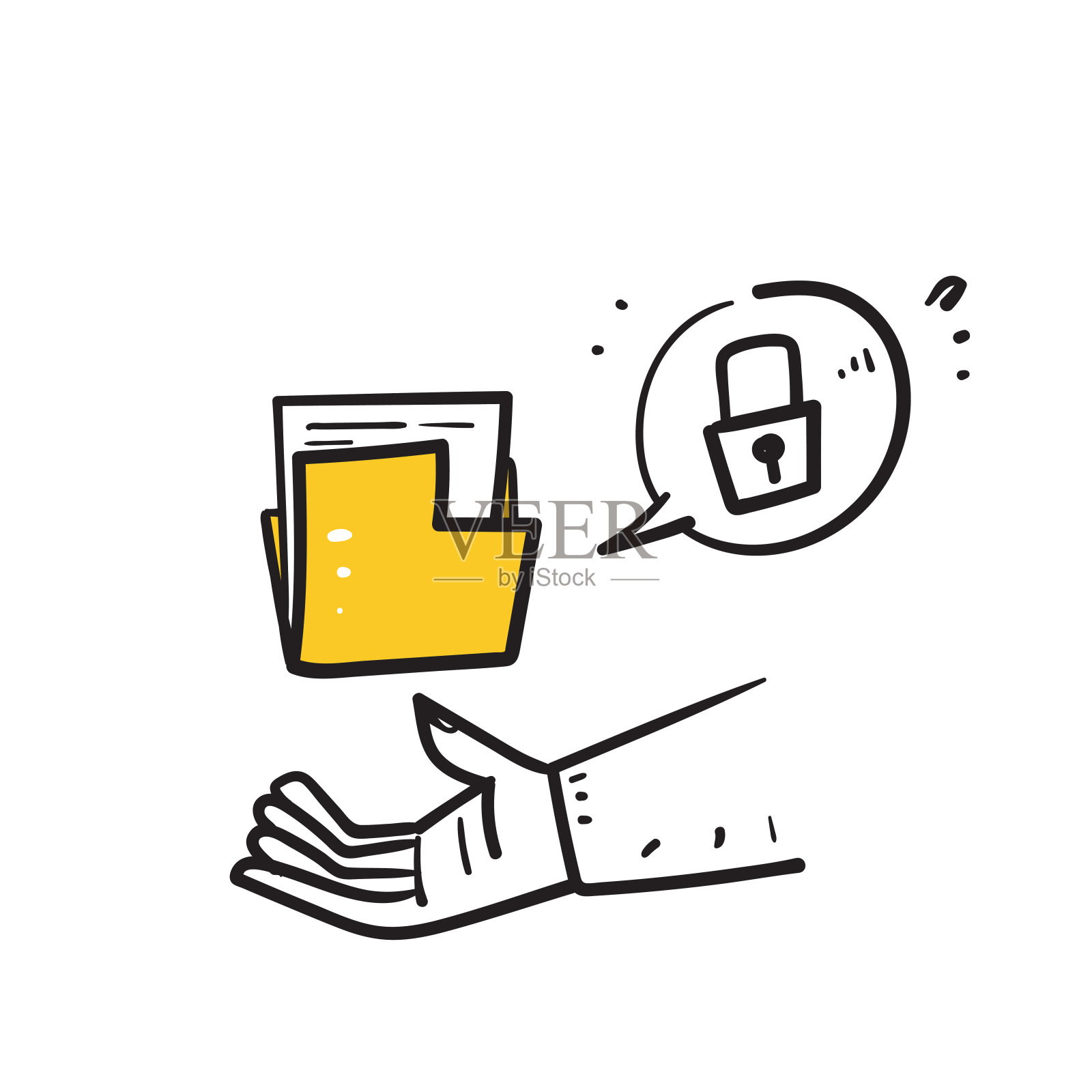 手绘涂鸦文件文件夹与挂锁插图矢量插画图片素材