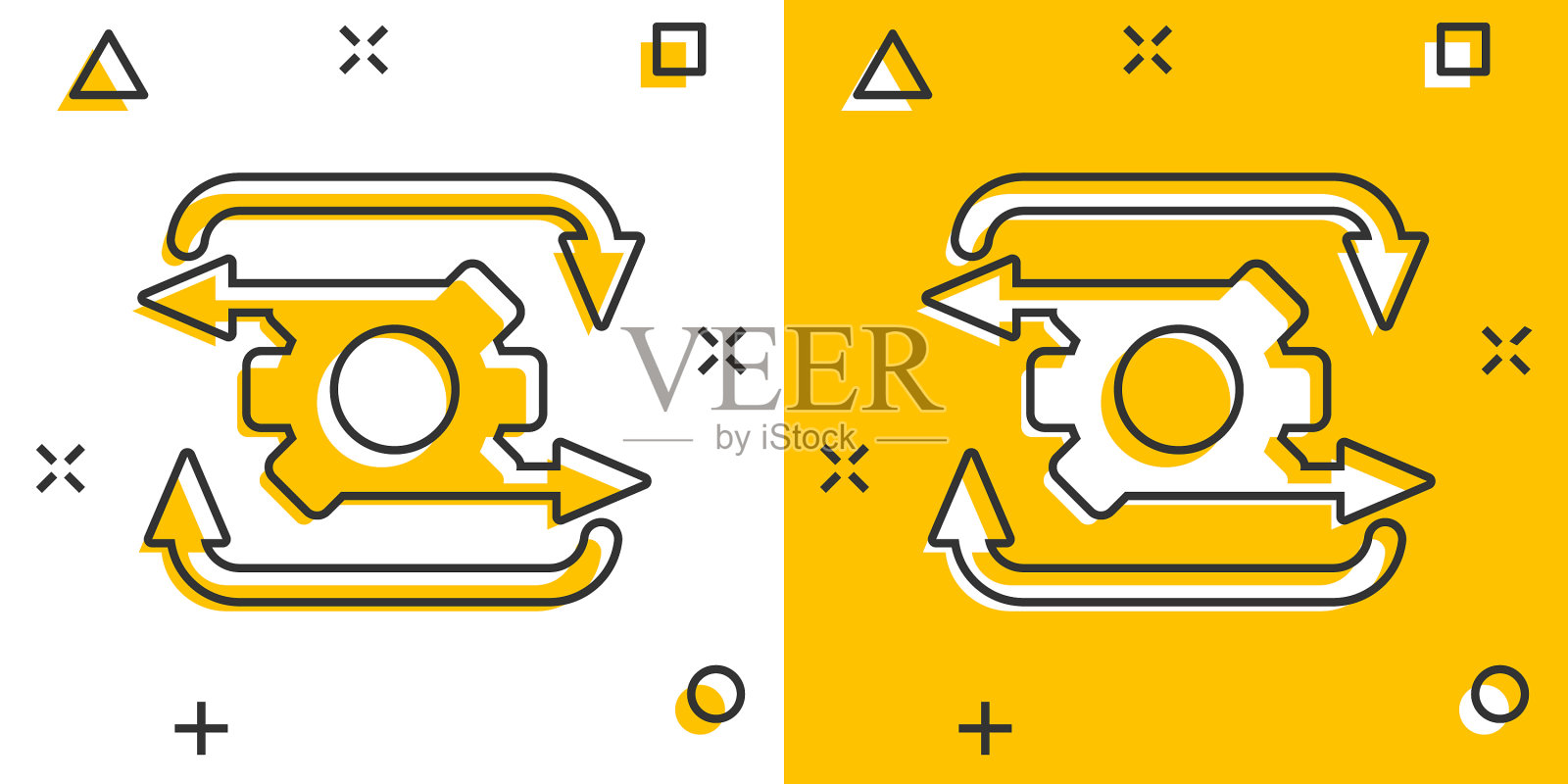 工作流图标在漫画风格齿轮有效图标素材
