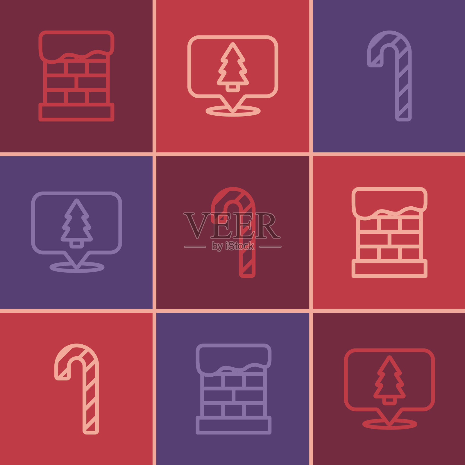 用圣诞烟囱糖果手杖固定线图标素材