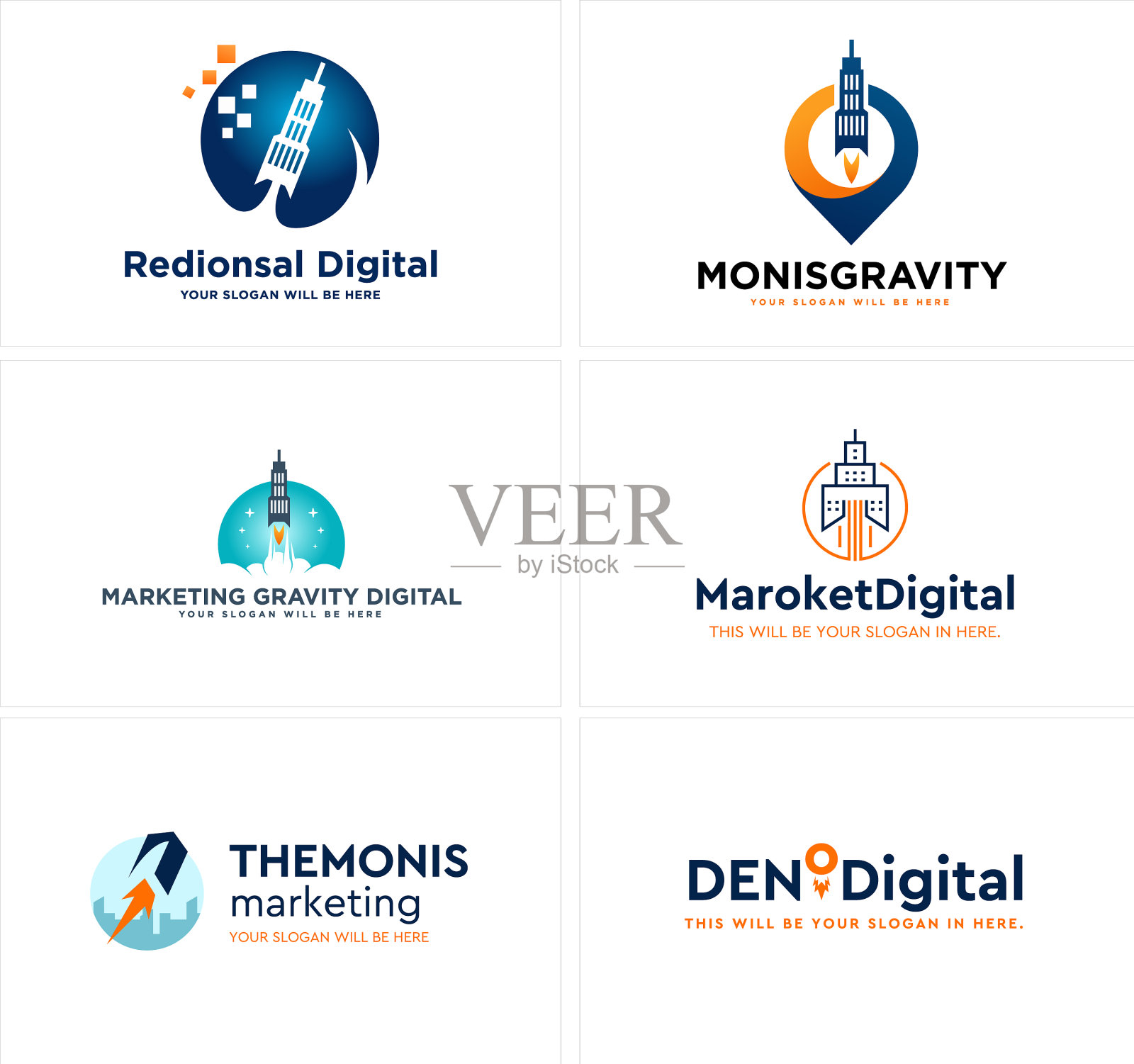 现代科技数字大头针造星火箭插画图片素材