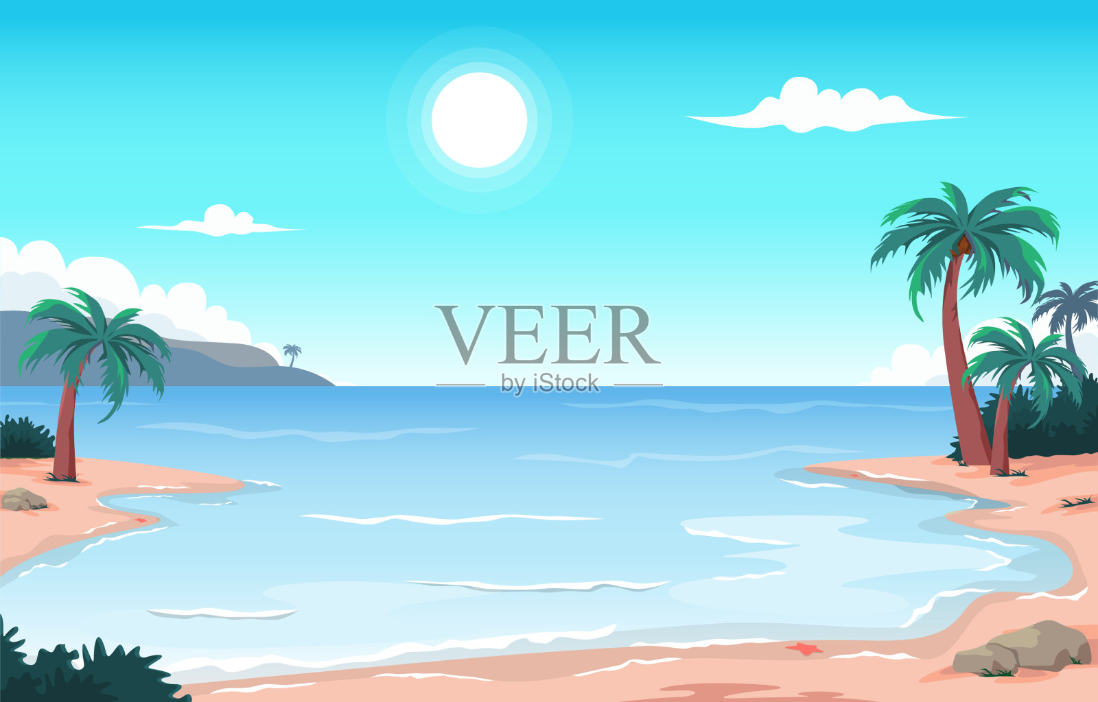 椰子树海滩海边度假度假热带插画图片素材