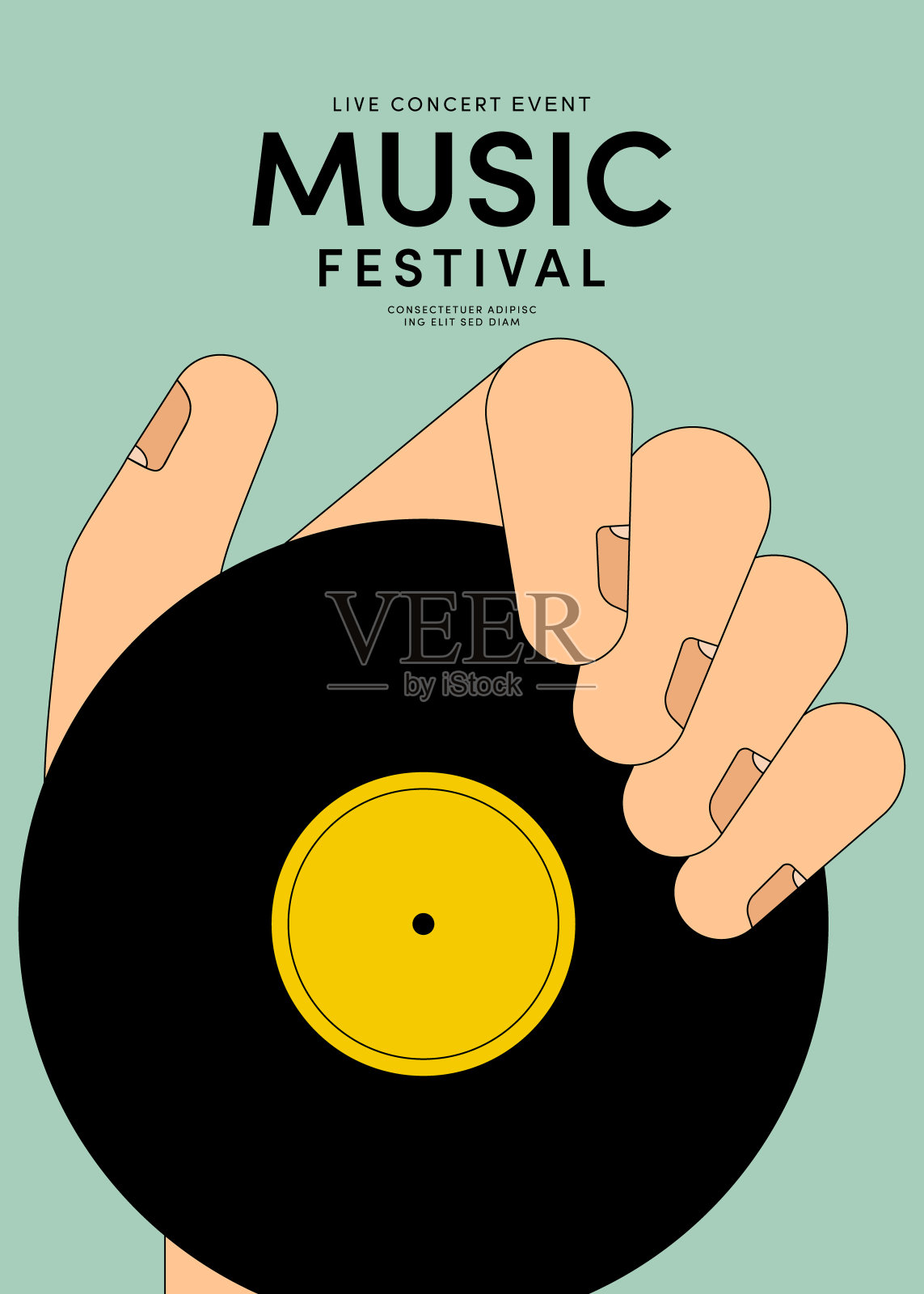 音乐海报设计模板背景与黑胶唱片复古复古风格插画图片素材