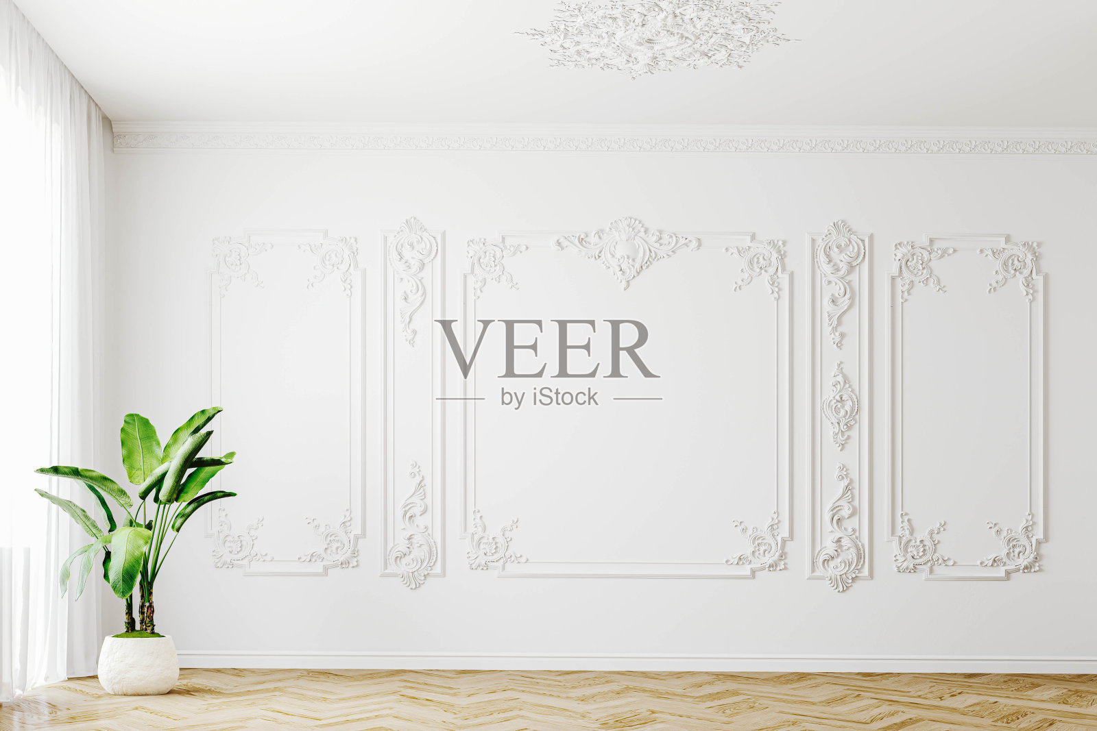 3d渲染美丽的室内设计,模拟与空框照片摄影图片